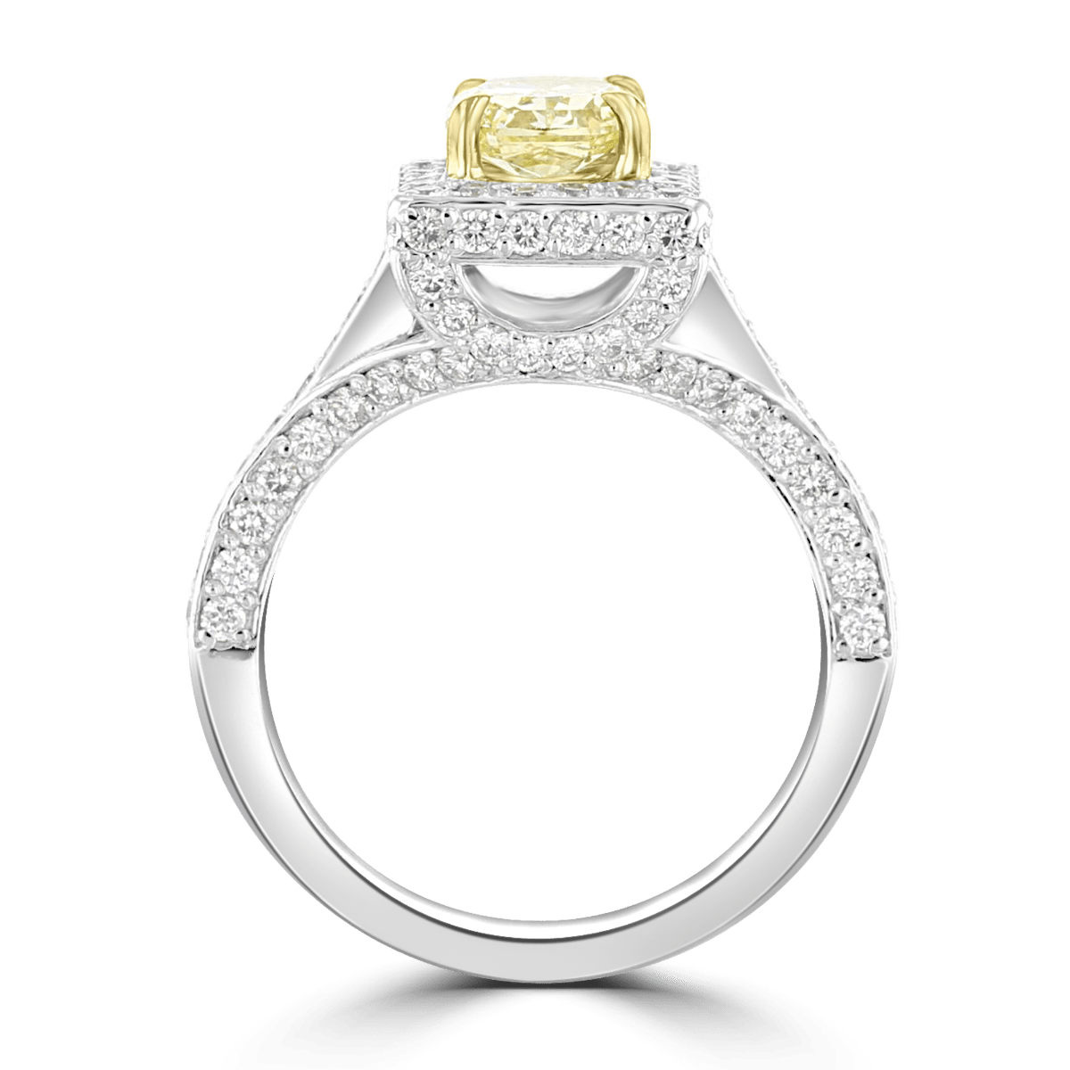 2.40 CTW Platinum Yellow Diamond Square Halo Engagement Ring for Women - Perfect for Weddings, Anniversaries & Special Occasions