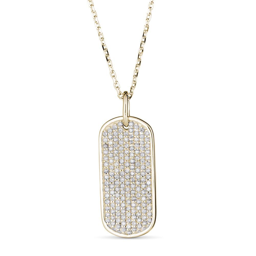 14K Gold 0.35 CTW Diamond Pavé Dog Tag Necklace for Men & Women - Elegant Everyday Jewelry Gift for Birthday, Anniversary & Special Occasions
