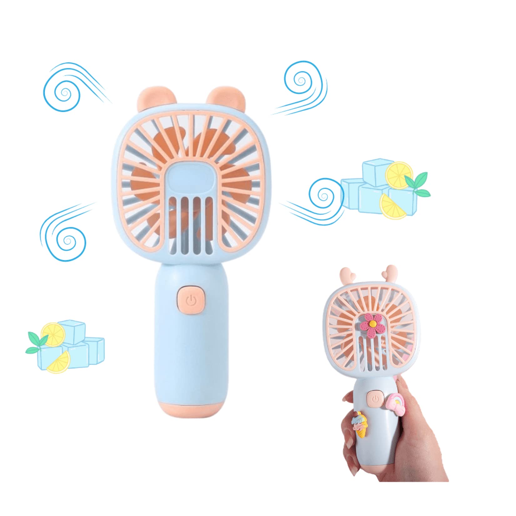 Kawaii Mini Handheld Personal Fan - USB Rechargeable Battery Operated Portable Fan for Teens & Kids - Light Blue Bear Ear Design - Perfect for School, Office, Travel & Outdoor Summer Cooling