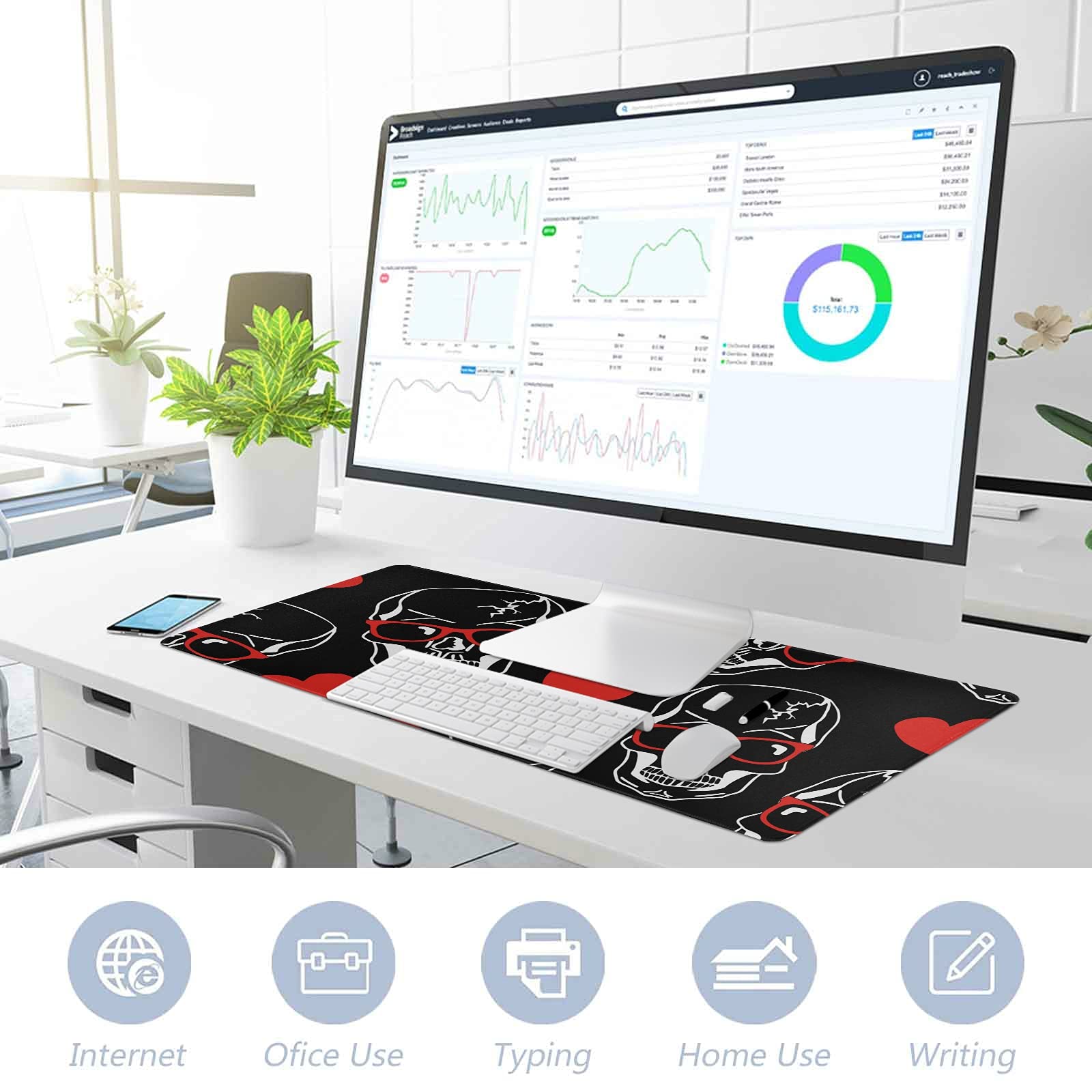 Large Skull Extended Gaming Mouse Pad (31.5x15.7x0.12In) - Non-Slip Rubber Base Desk Mat for Office, Home & PC Gaming - Perfect for Work, Gaming & Computer Setup