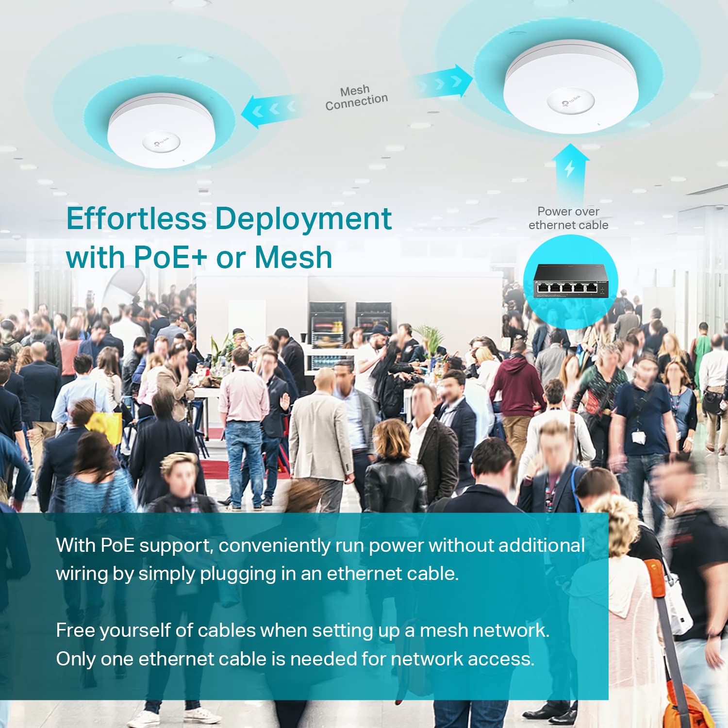 TP-Link Omada EAP653 AX3000 WiFi 6 Ceiling Mount Access Point - Business Mesh WiFi System with Seamless Roaming, MU-MIMO, SDN Multi-Controller | PoE+ Powered (No Adapter) | White | Ideal for Offices, Hotels, and Large Commercial Spaces