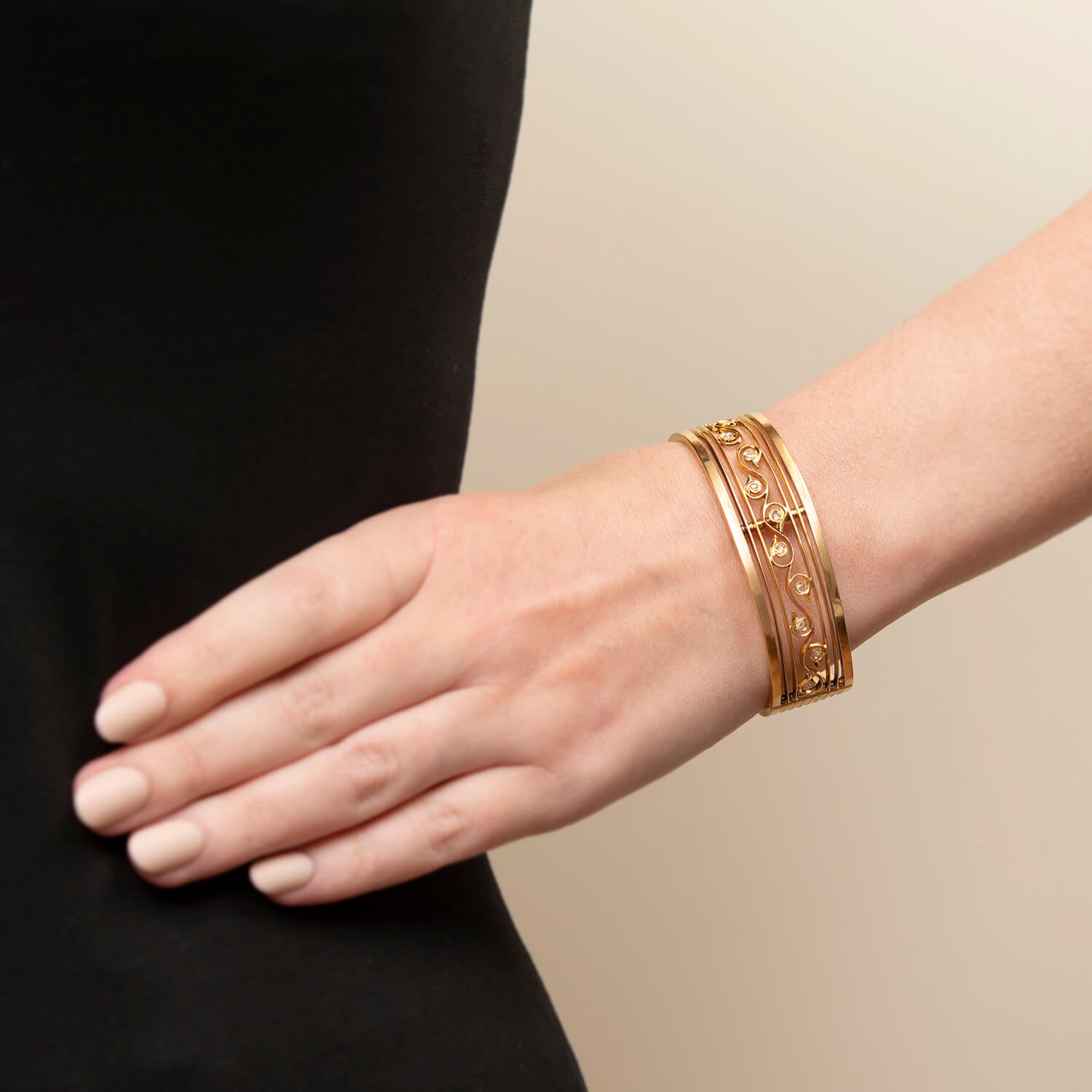 18K Victorian French Diamond Bangle Bracelet - Elegant Vintage Jewelry for Weddings, Anniversaries & Special Occasions