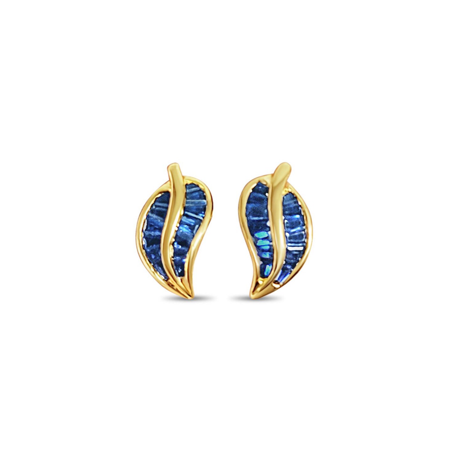1.44cttw Sapphire Leaf Shaped Earrings in 14k Yellow Gold - Elegant Nature-Inspired Jewelry for Women, Perfect for Weddings, Parties & Everyday Wear