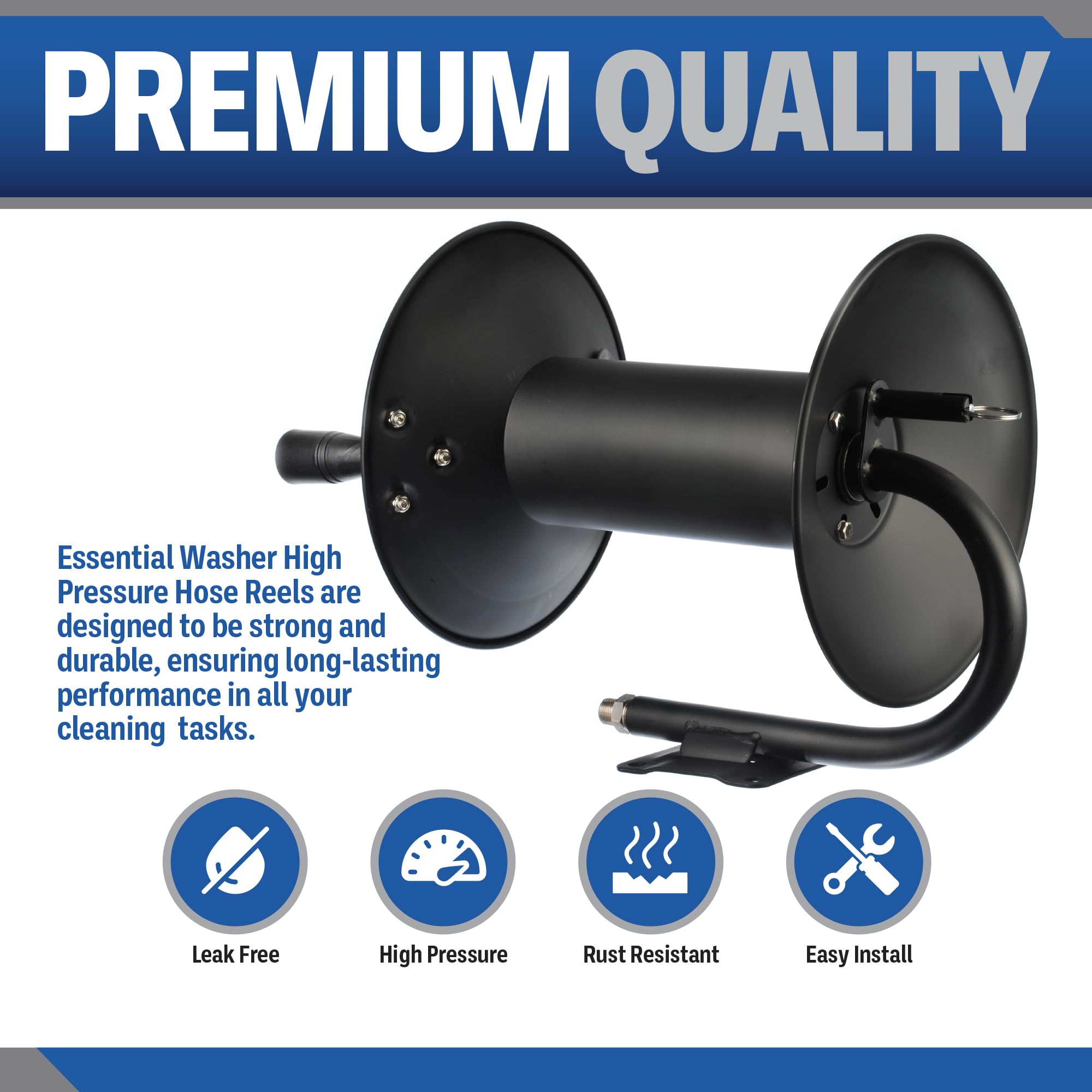 ESSENTIAL WASHER 100 FT Pressure Washer Hose Reel Kit - 4000 PSI Heavy Duty Power Washer Accessory for 3/8