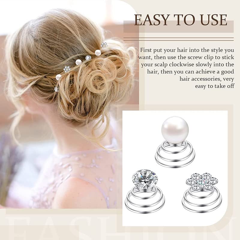 12PCS Silver Pearl Rhinestone Spiral Hair Pins - Crystal Twist Bobby Pins for Women, Wedding, Prom & Party Hair Accessories (Shimmering Hair Clips for Updos, Braids & Special Occasions)