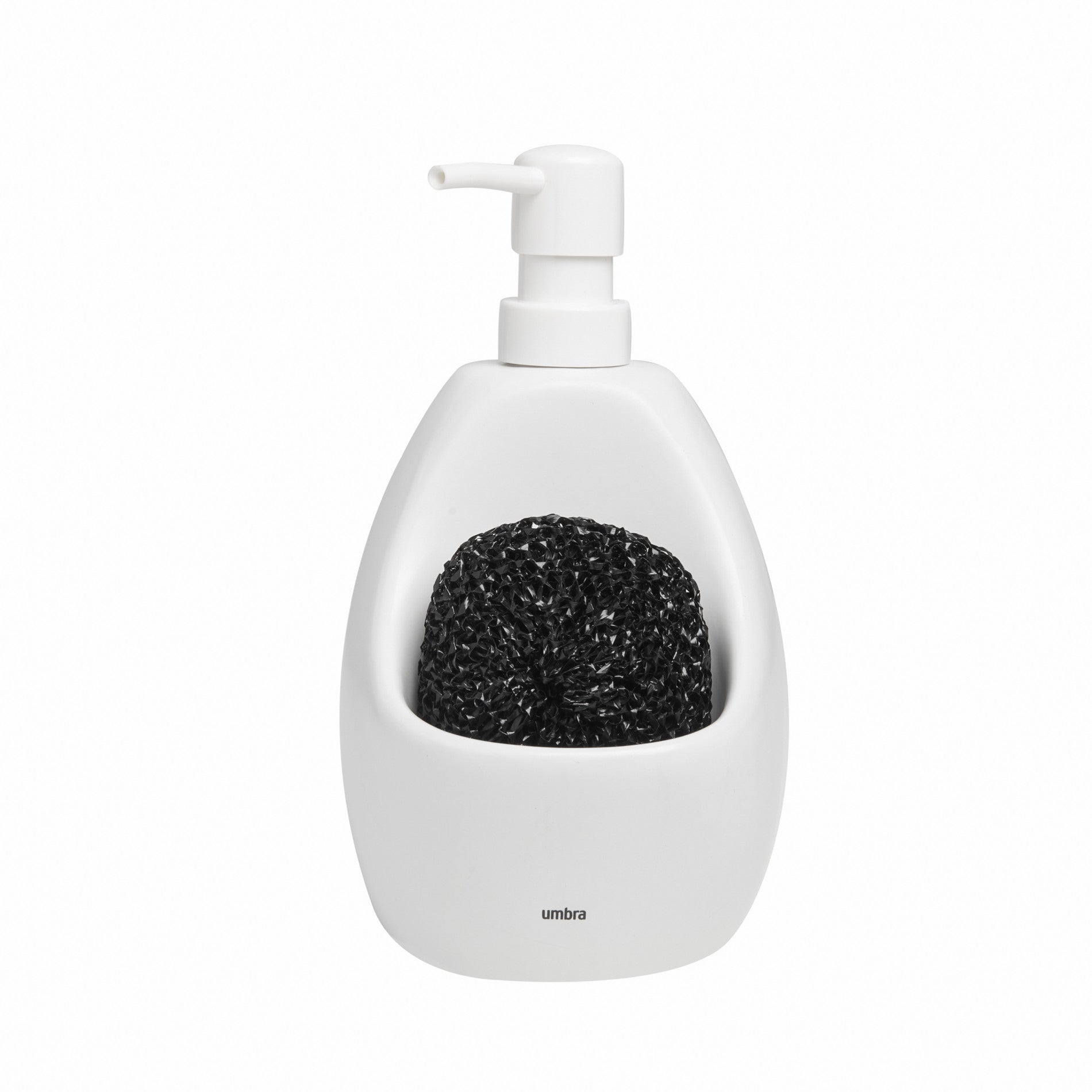 Joey Soap Pump & Scrubby - Hands-Free Foaming Soap Dispenser with Built-in Scrub Brush for Kitchen, Bathroom, and Sink Cleaning (White)