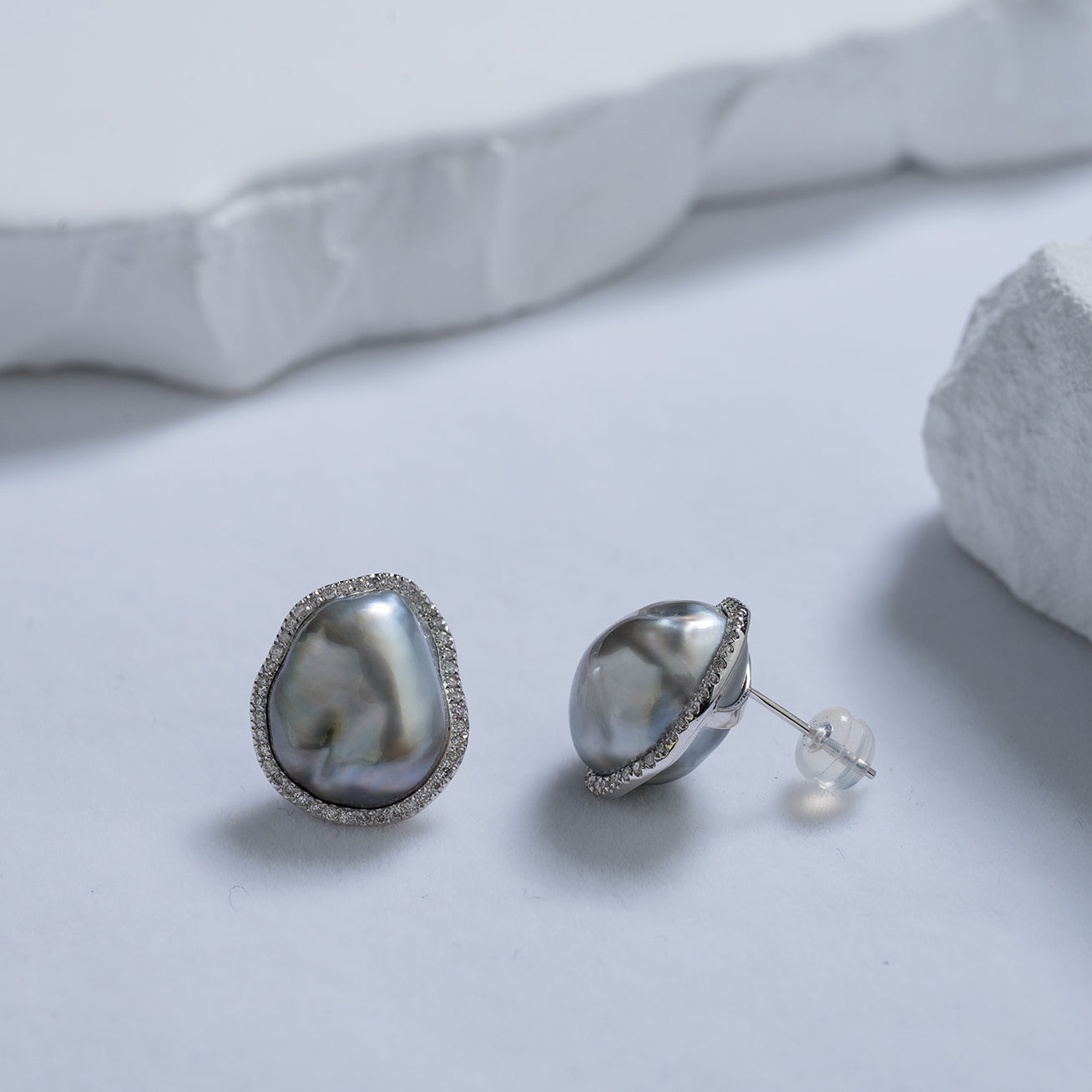 18K Gold Diamond Tahitian Keshi Pearl Drop Earrings for Women - Luxury Wedding, Anniversary & Evening Party Jewelry Gift (KE00117)