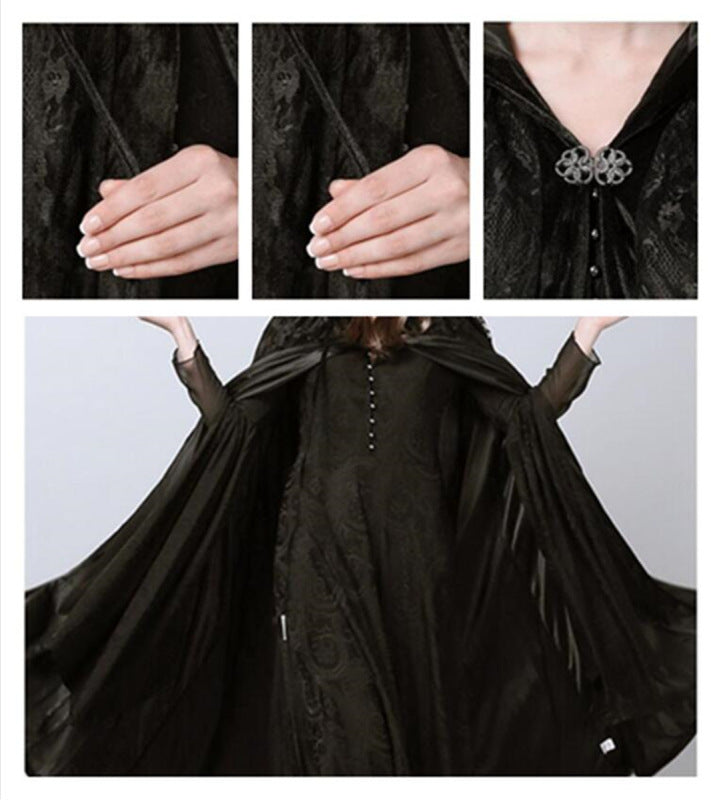Elegant Halloween Lace Net Cape for Women - Gothic Witch Costume Accessory for Parties & Cosplay