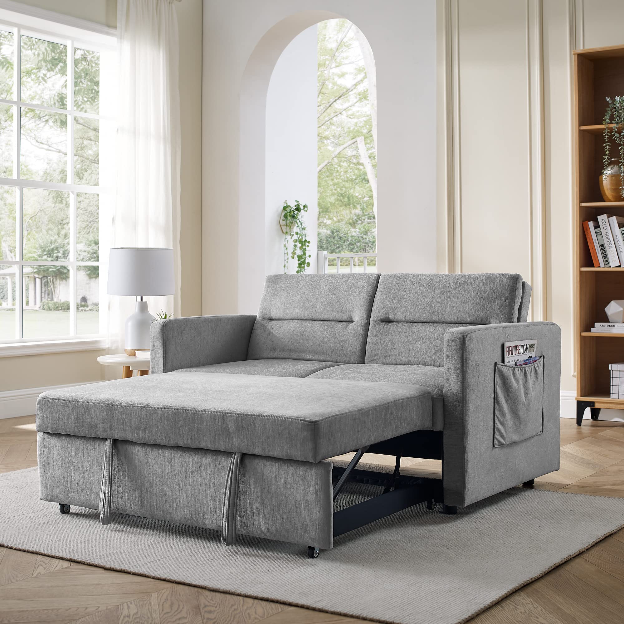 Modern Convertible Sleeper Sofa Bed with Pull-Out Bed & Adjustable Back - 54.5
