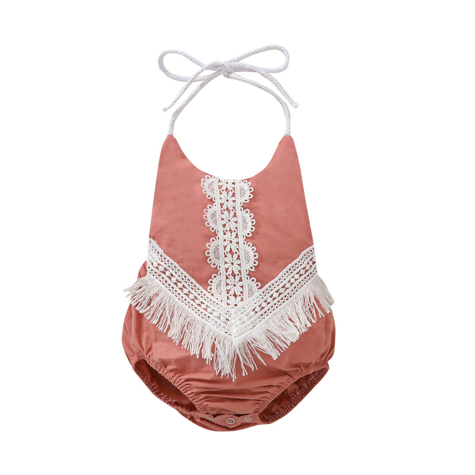 Newborn Baby Girl Summer Outfits - Lace Halter Backless Crochet Romper & Sunsuit Set with Tassel Details | Perfect for Photoshoots, Beach Trips, and Special Occasions