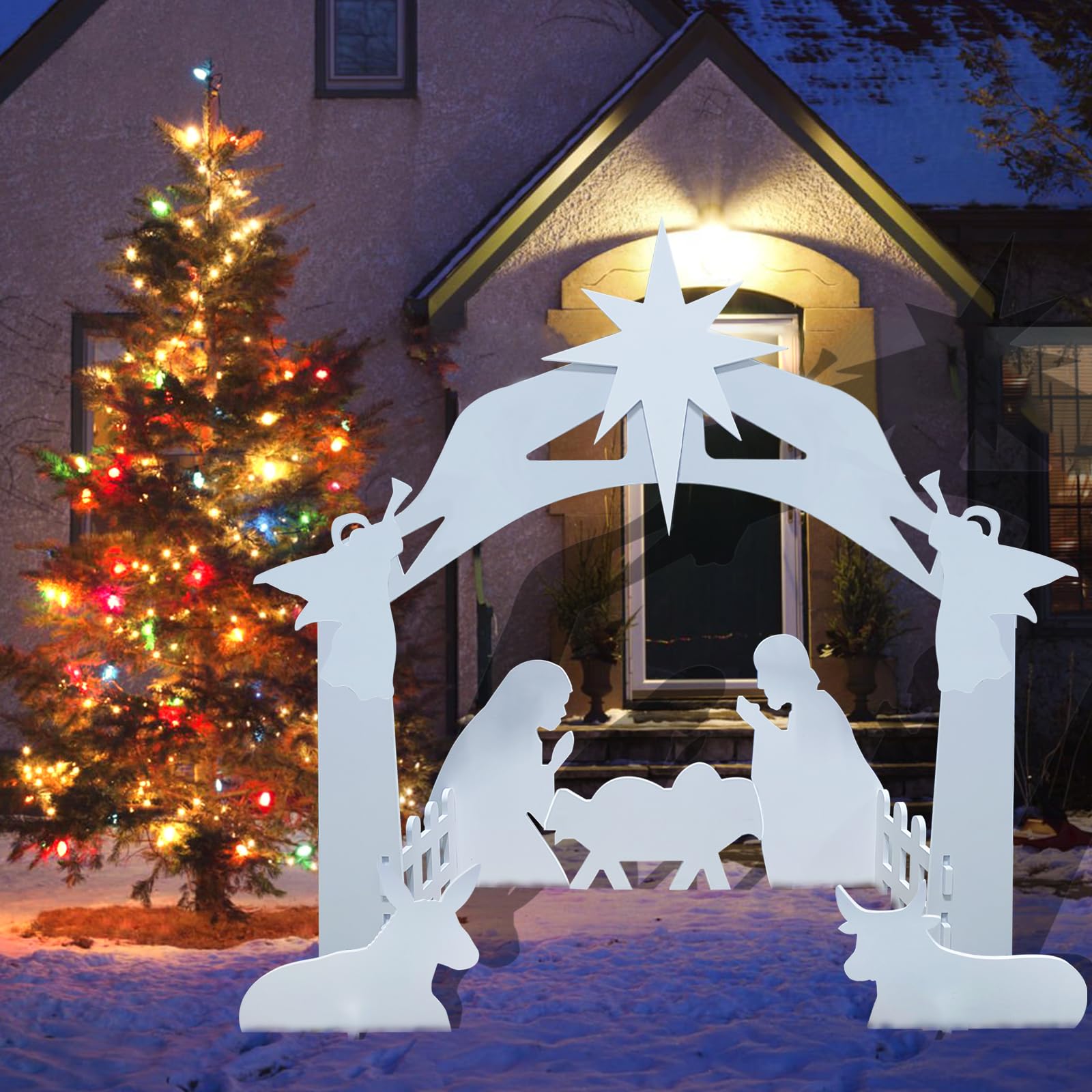 Nativity Set Outdoor Christmas Decorations - Large Weatherproof Nativity Scene & Manger Display for Front Yard, Lawn, and Church | Perfect for Holiday Home Decor and Religious Celebrations