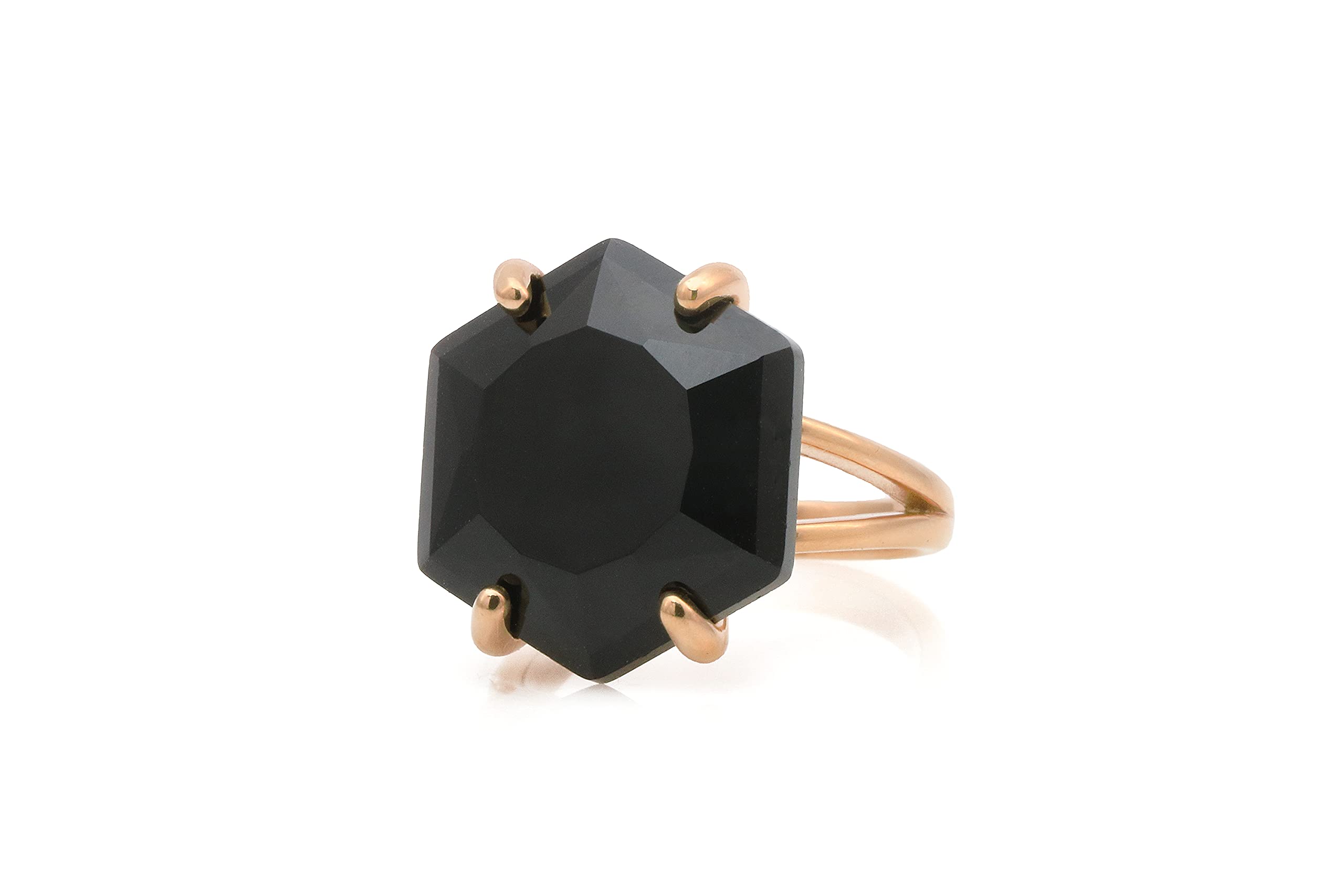 14K Rose Gold Black Onyx Hexagon Ring for Women - Handmade Artisan Statement Jewelry, Custom Engagement & Fashion Rings - Perfect for Weddings, Anniversaries, and Everyday Elegance