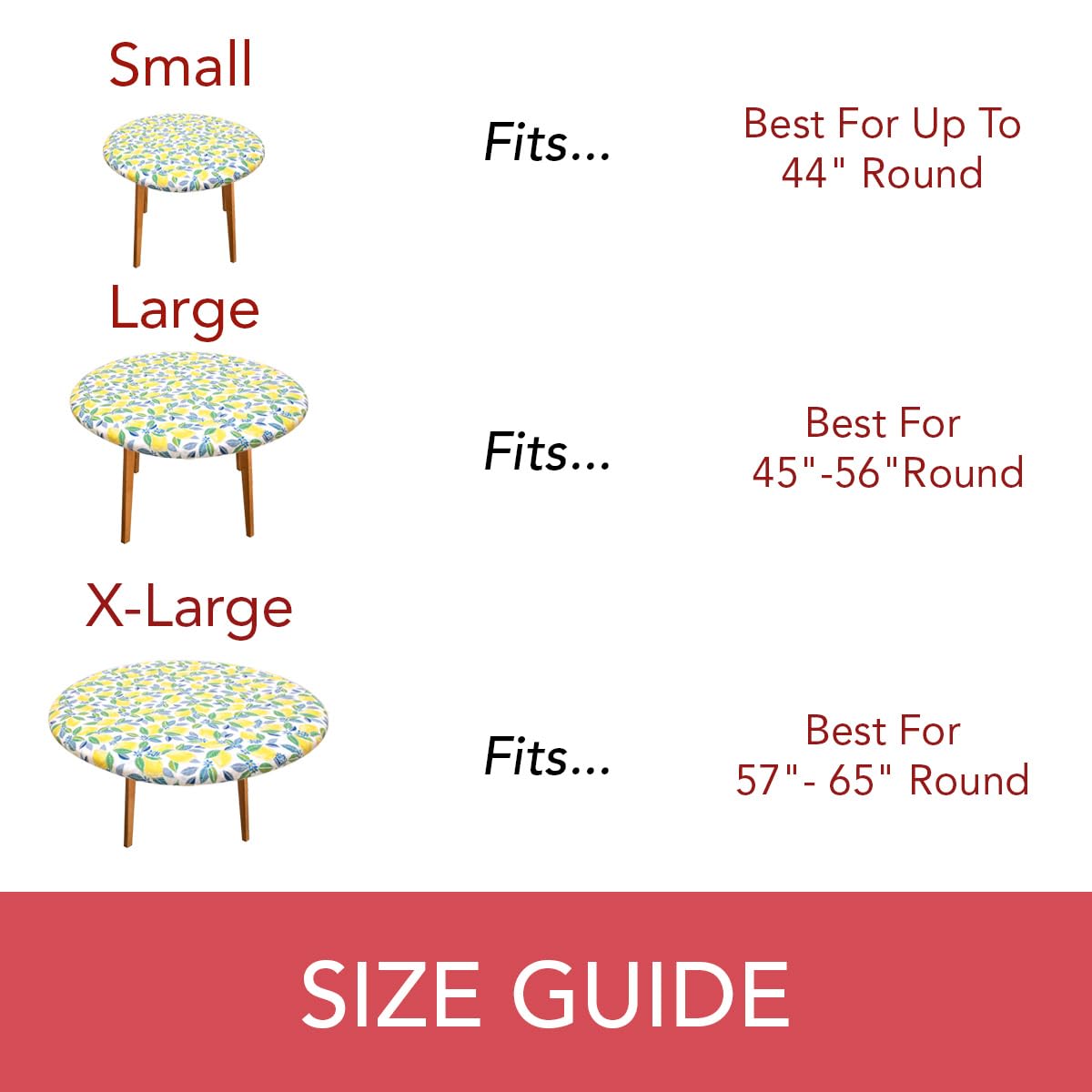 Premium Elastic Flannel-Backed Vinyl Tablecloth - Modern Lemon Print - Fits Round/Oval Tables 45