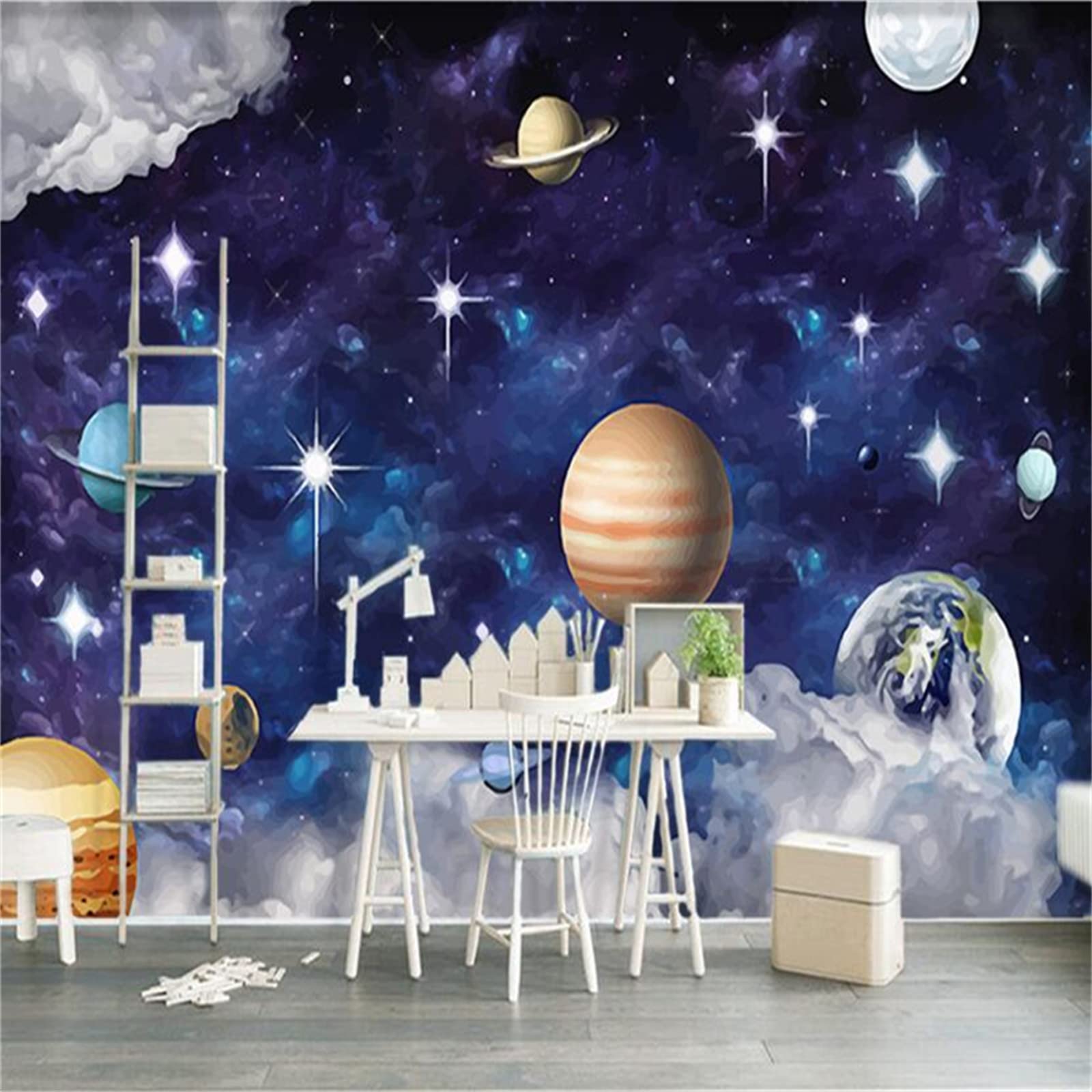 3D Universe Galaxy Planet Wall Mural for Kids - Starry Sky Wallpaper Stickers (169.3