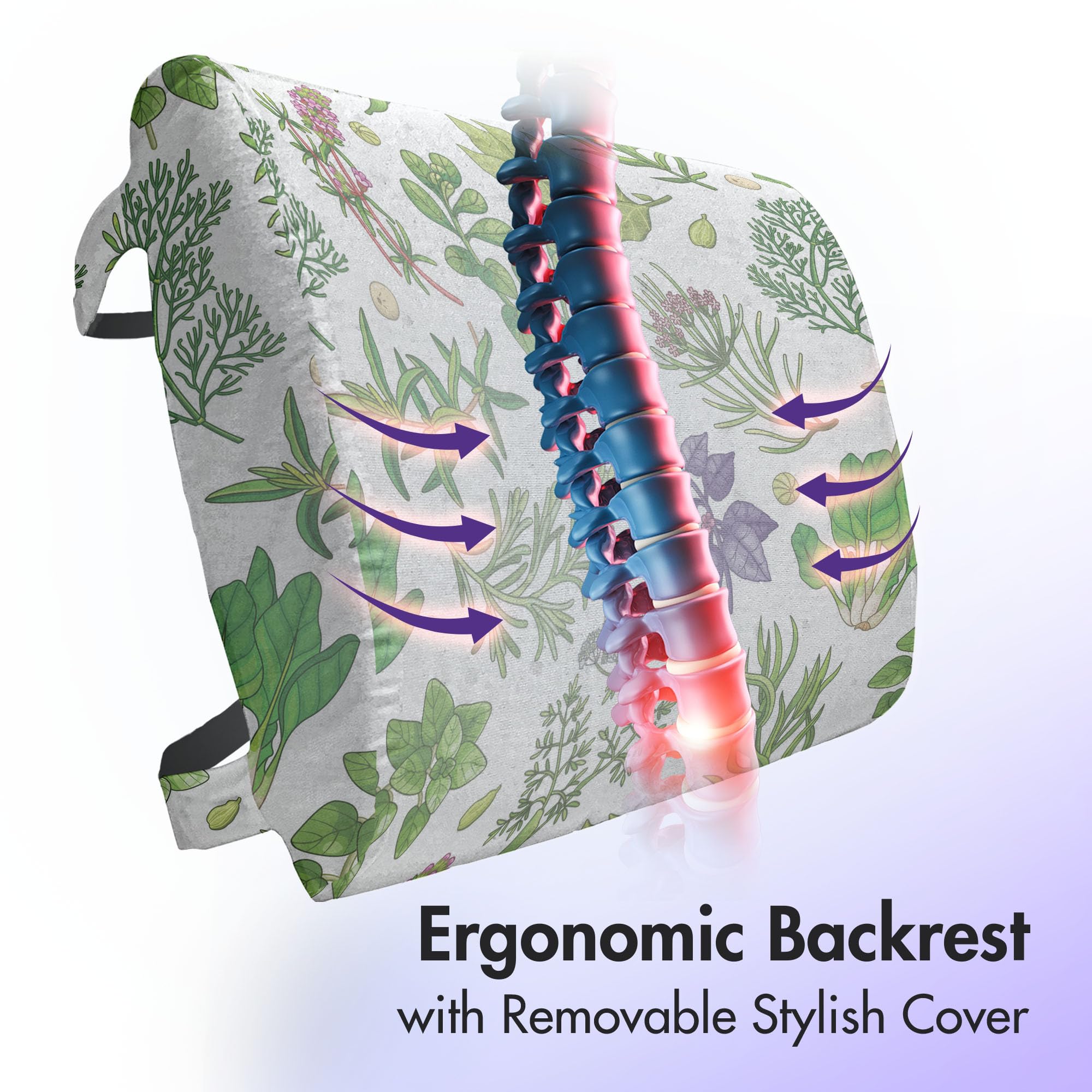 Ambesonne Botanical Lumbar Support Pillow - Culinary Herb Design (Parsley, Basil, Arugula, Oregano) - High Density Foam for Office Chairs & Car Seats - 14x13 Inches - Olive Green Purple White - Perfect for Home Office, Gaming Chair & Long Distance Travel