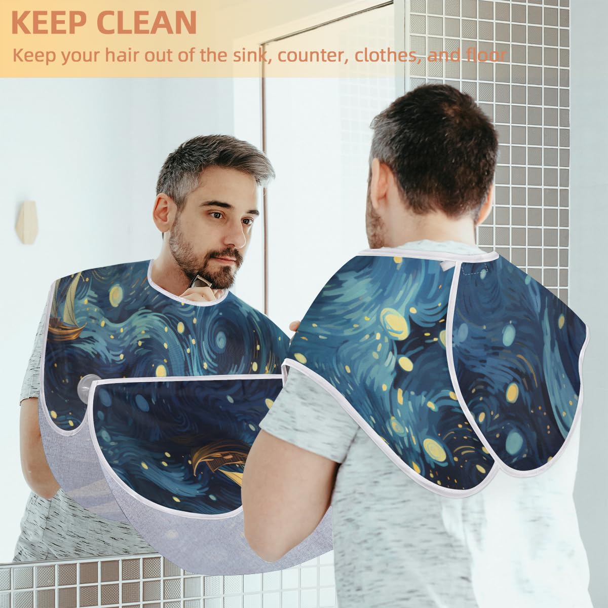 Men's Painting Style Beach Beard Shaving Bib - Waterproof Hair Dye Apron & Barber Cape for Beard Trimming, Haircut & Makeup - Sink Hair Catcher & Grooming Accessory - Perfect for Salon, Home Barber & DIY Hair Coloring