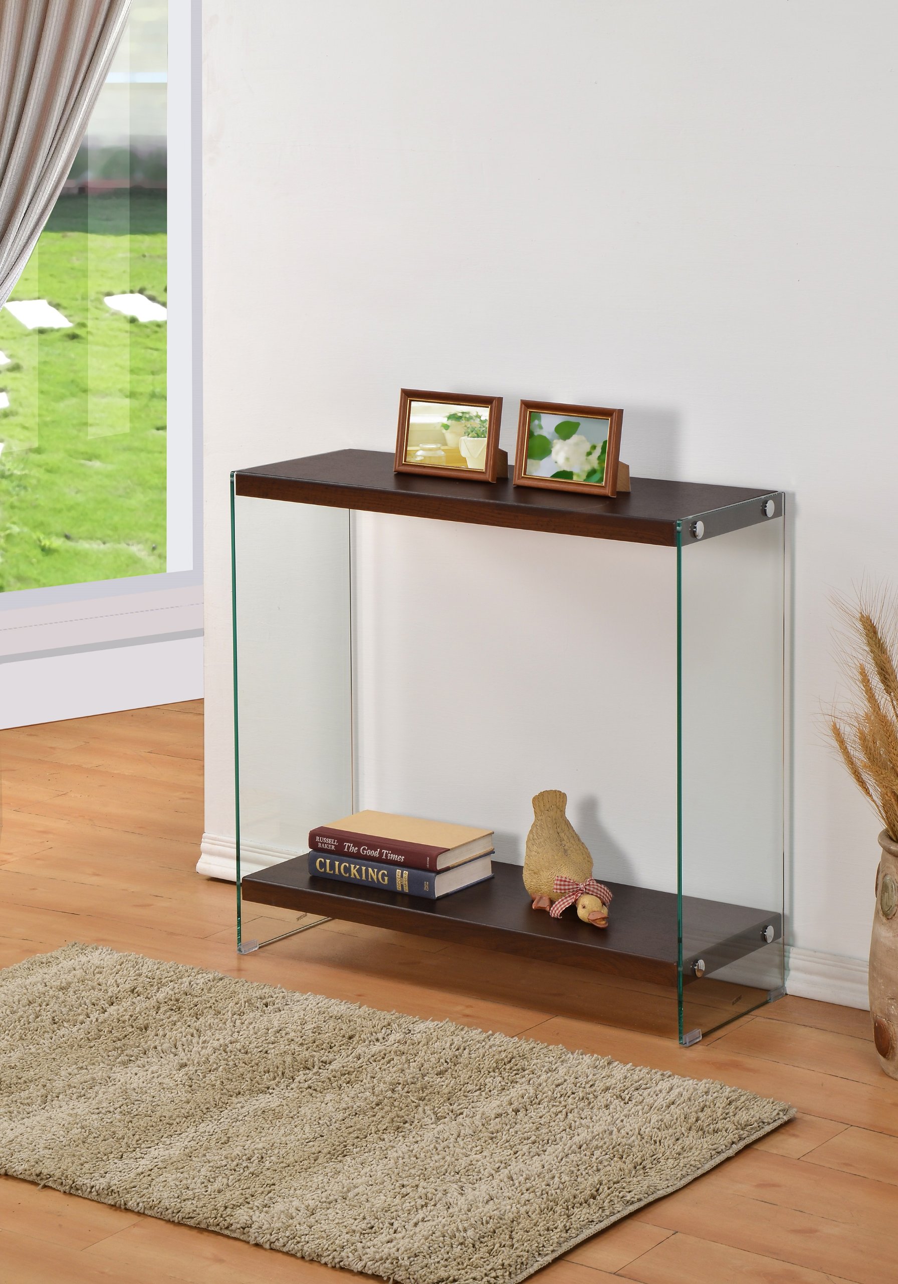Tempered Glass Sofa Console Table with Cappuccino Finish - Durable & Stylish Coffee Table for Living Room, Bedroom, or Office Use