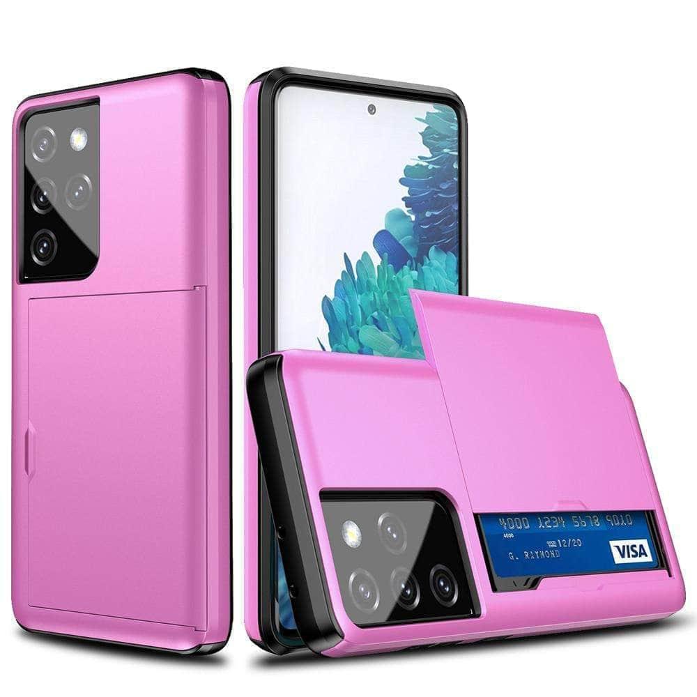 Dual Layer Slide Card Slot Samsung Galaxy Protective Hard Case - Slim & Durable Phone Cover with RFID Blocking for Credit Cards - Perfect for Travel, Work, and Everyday Use