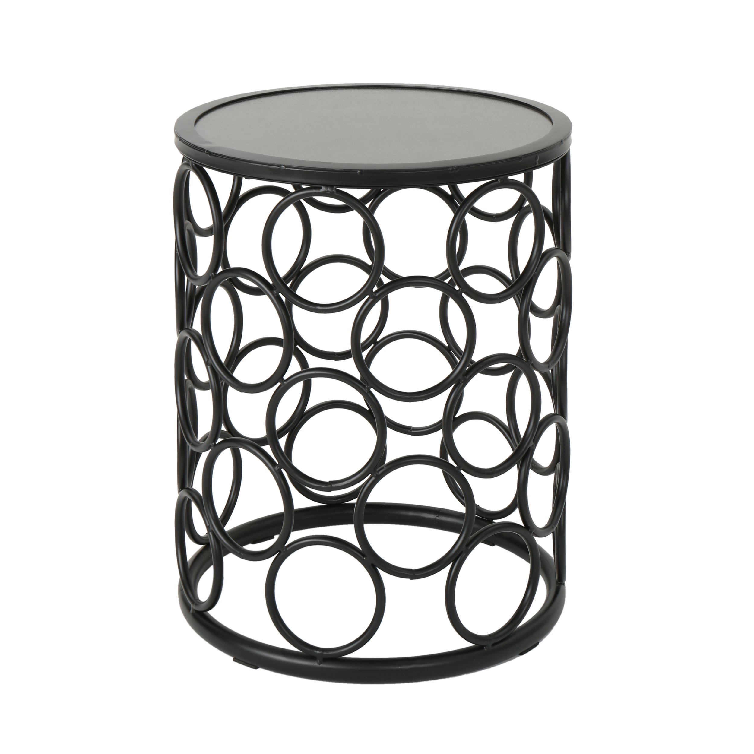 Christopher Knight Home Beryl Outdoor 16 Inch Grey Ceramic Tile Side Table with Black Metal Frame - Perfect for Patio, Garden, and Poolside Decor