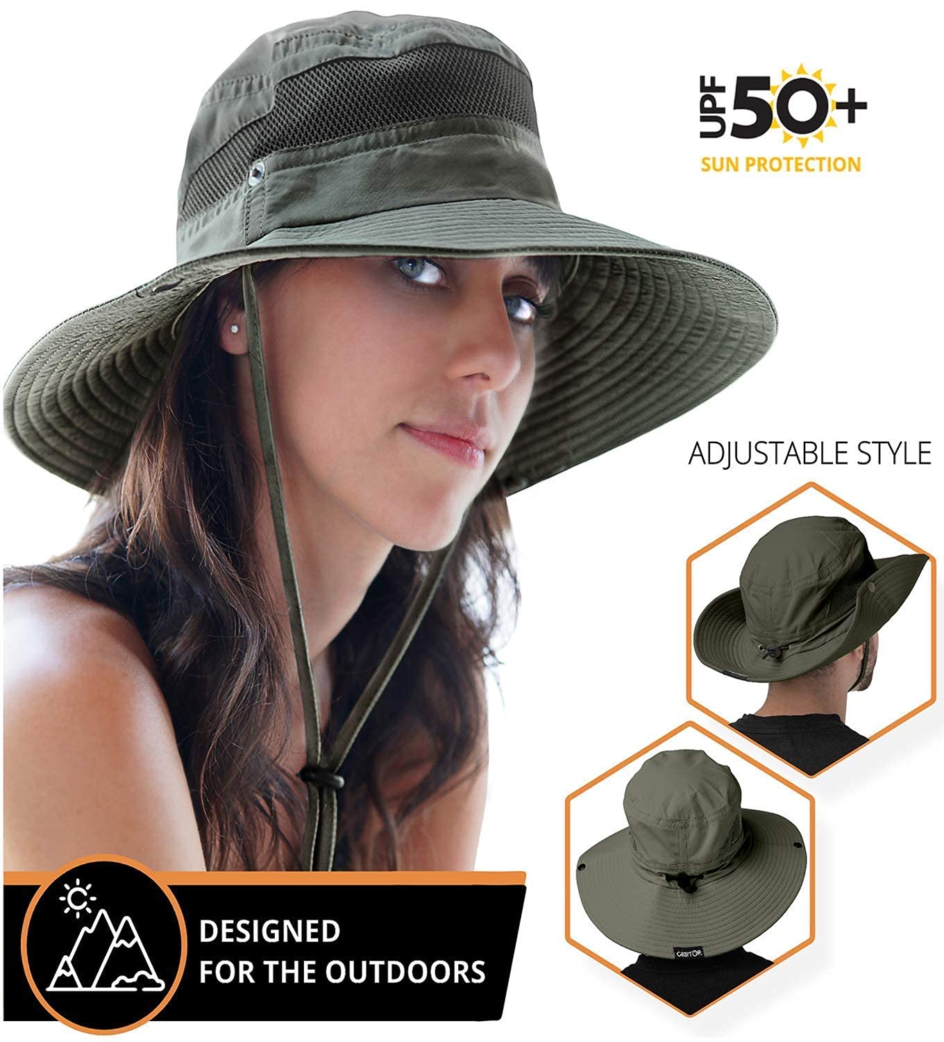 GearTOP UPF 50+ Sun Hat for Men - Wide Brim Explorer Hat with Neck Flap & Adjustable Chin Strap - Outdoor Hiking, Fishing, Beach, Gardening Sun Protection Hat