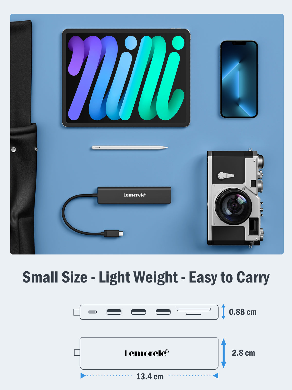 Lemorele 7-in-1 USB C Hub with 4K HDMI, USB 3.0 Ports, SD/TF Card Reader - Compact Multi-Port Adapter for MacBook Pro/Air, iPad Pro, Dell XPS, Galaxy Book (Perfect for Home Office, Travel & Conference Presentations)