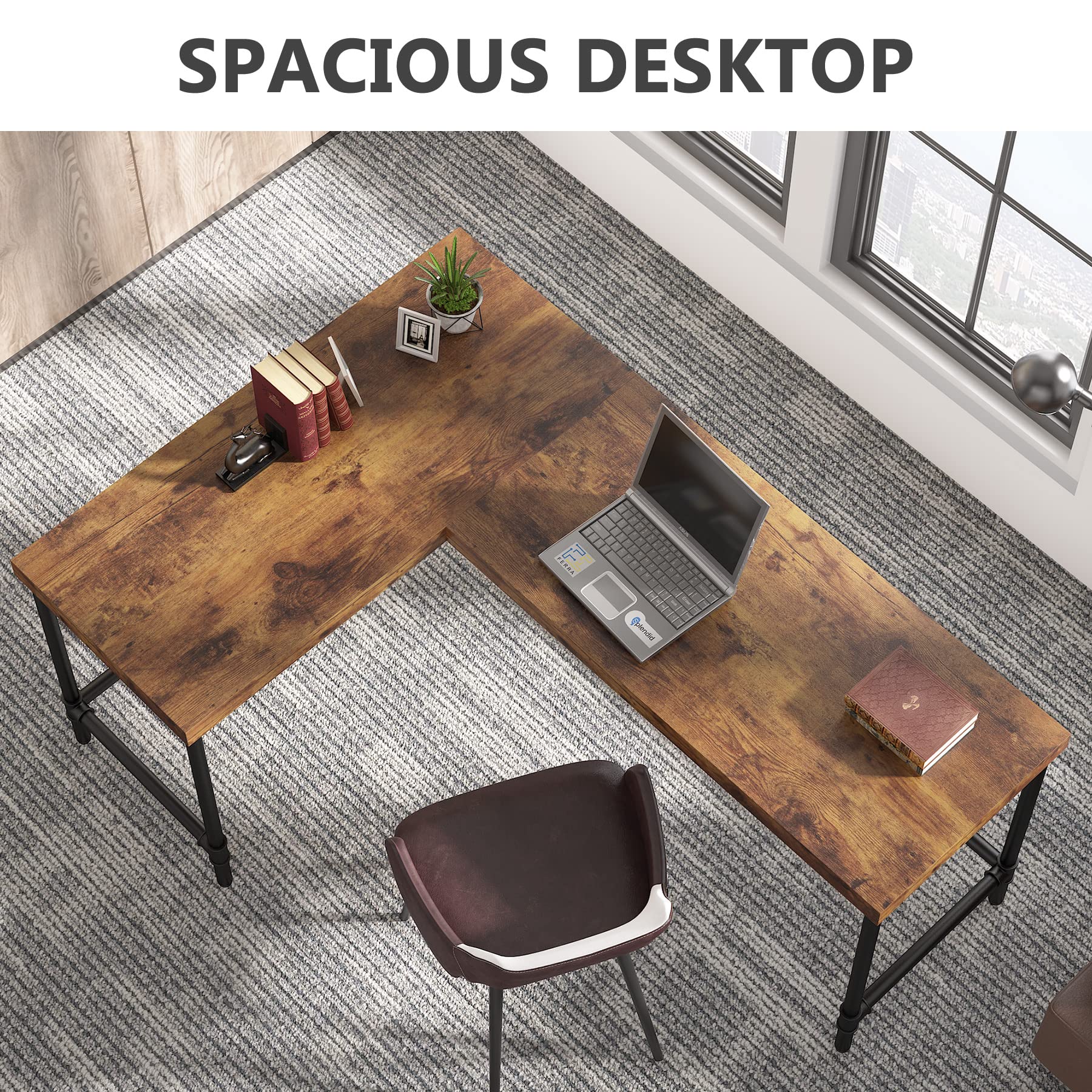 Tribesigns 67 Inch L-Shaped Computer Desk - Reversible Corner Office Desk with Metal Pipe Legs, Industrial Style Workstation for Home Office, Study & Gaming (Rustic Brown) | Perfect for Small Spaces & Multi-Monitor Setups