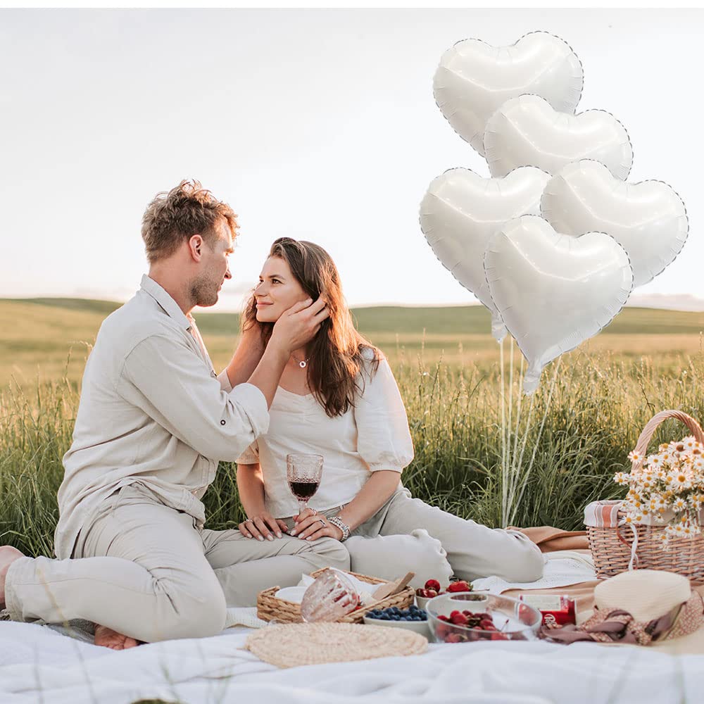 20 Pack 18 Inch White Heart Foil Balloons - Mylar Helium Balloons for Wedding, Birthday, Anniversary Party Decorations | Romantic Backdrop, Photo Booth Props, Baby Shower Decor