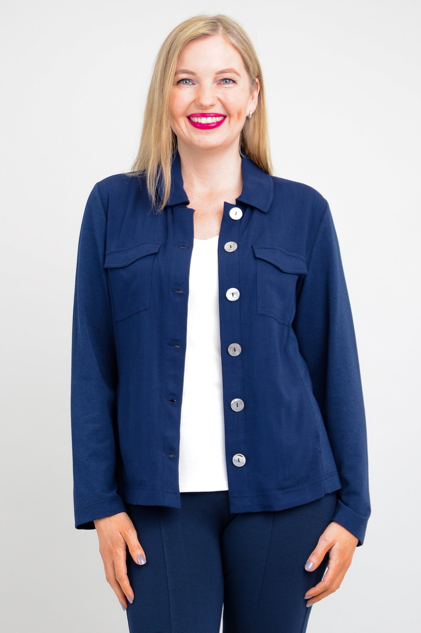 Lauren Jacket Women's Indigo Linen Bamboo Blend Lightweight Comfortable Casual Blazer for Spring Summer Office Wear and Outdoor Activities