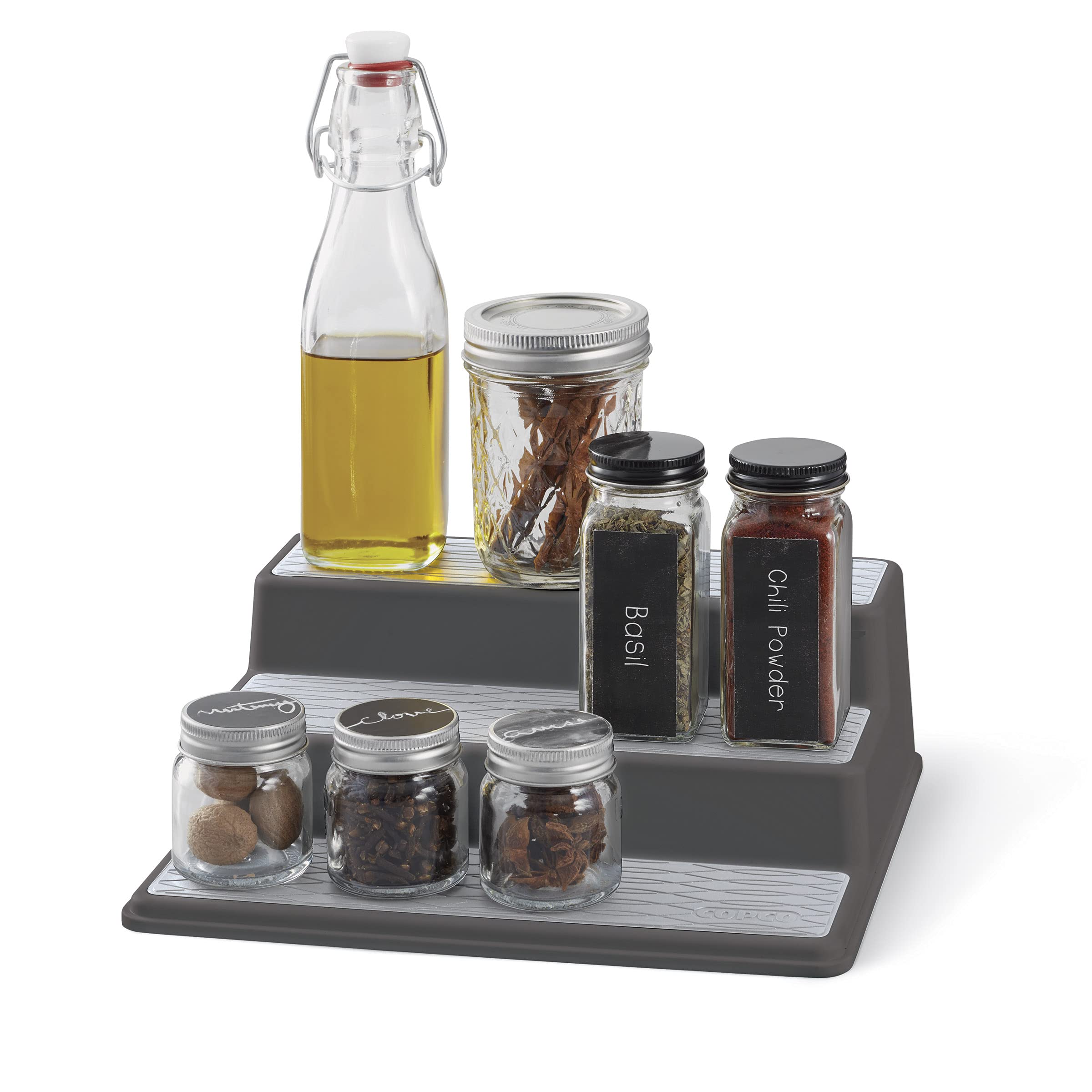 Copco 3-Tier Non-Slip Spice Rack Organizer for Kitchen Cabinet - 10 Inch Space-Saving Shelf, Charcoal Gray | Perfect for Pantry, Countertop, and Spice Storage Organization