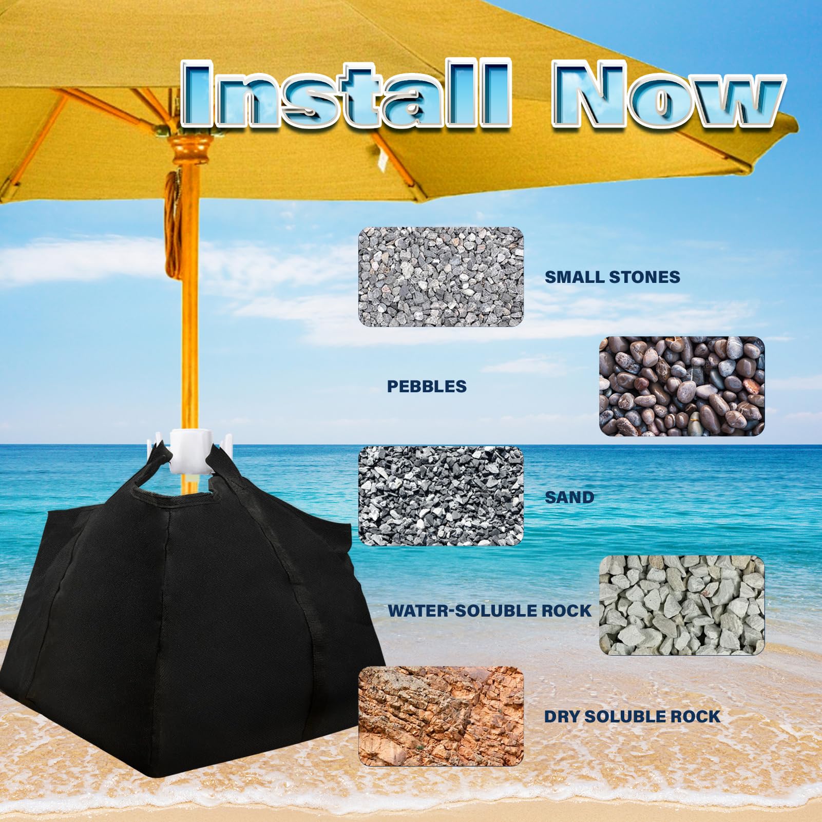 **Heavy Duty Beach Umbrella Sand Anchor Bag - 600D Oxford Cloth Sand Weight for Umbrella Stand Base, Portable & Durable (Black, 1 Set) - Perfect for Beach, Picnic, Camping & Outdoor Activities**