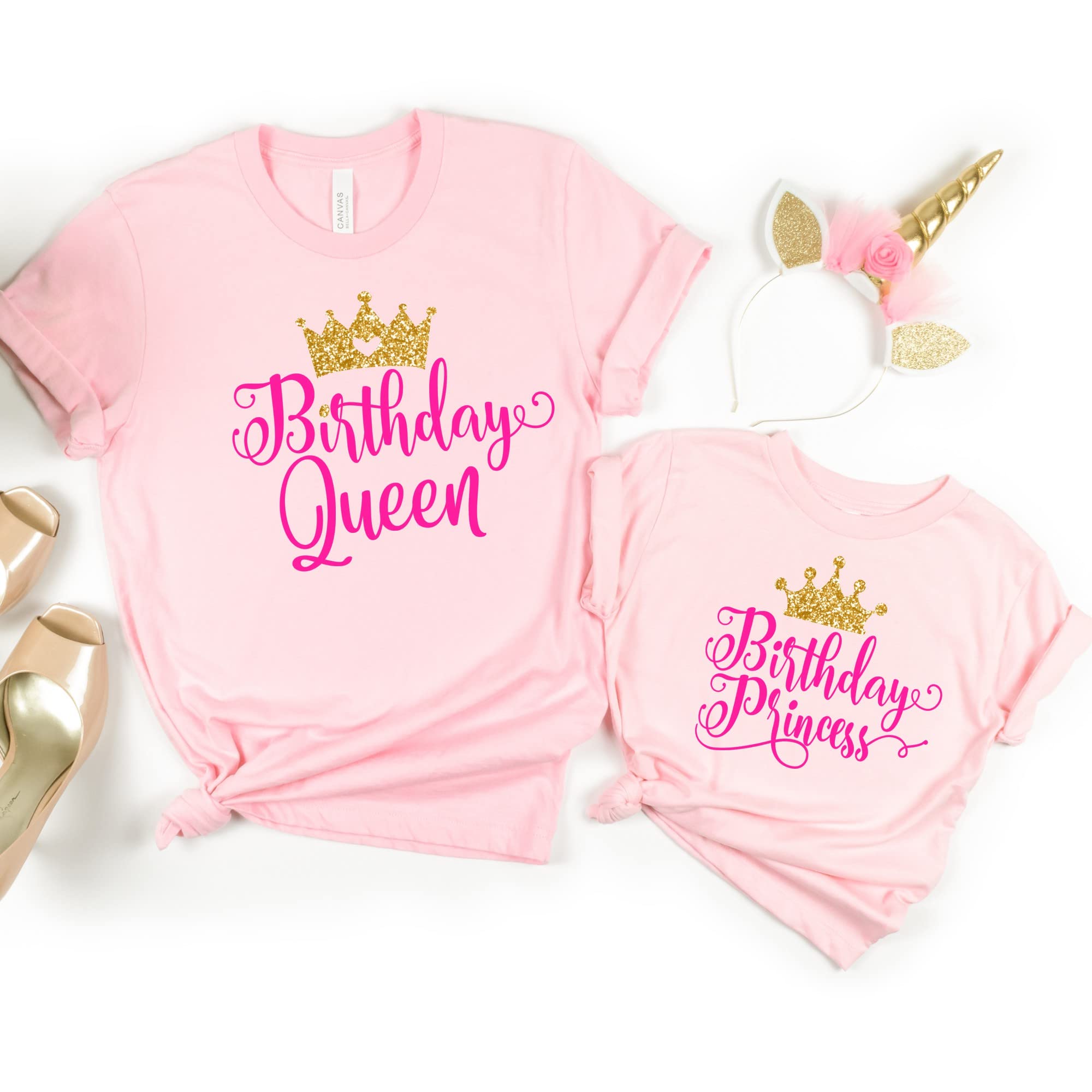 Mommy and Me Birthday Shirts - Matching Birthday Queen Shirts for Women & Birthday Princess Shirts for Girls (Size S, Pink) | Perfect for Mother-Daughter Birthday Parties, Family Celebrations & Photo Shoots
