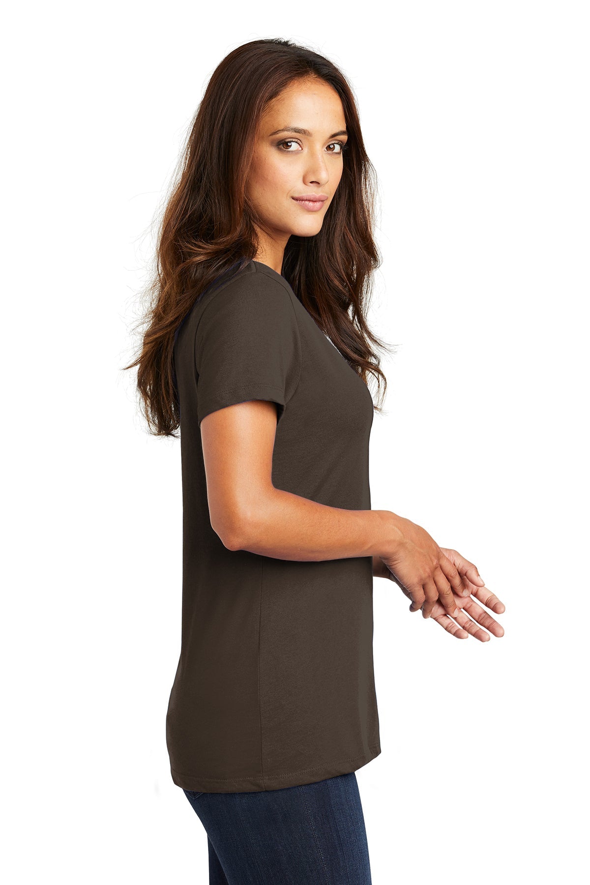District Made Women's Perfect Weight V-Neck T-Shirt in Espresso - Soft Everyday Basic Tee for Casual Wear & Layering
