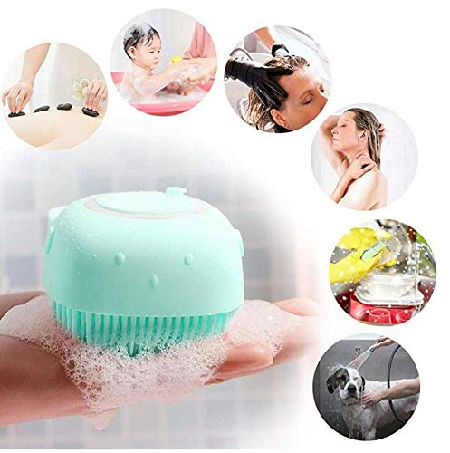 HARI KRISHNA Silicone Soft Bath Body Brush with Shampoo Dispenser - Exfoliating Skin Massage Brush for Shower & Bath | Gentle Body Scrubber for Dry Brushing & Spa Relaxation | Bathroom Accessories (Multicolor)