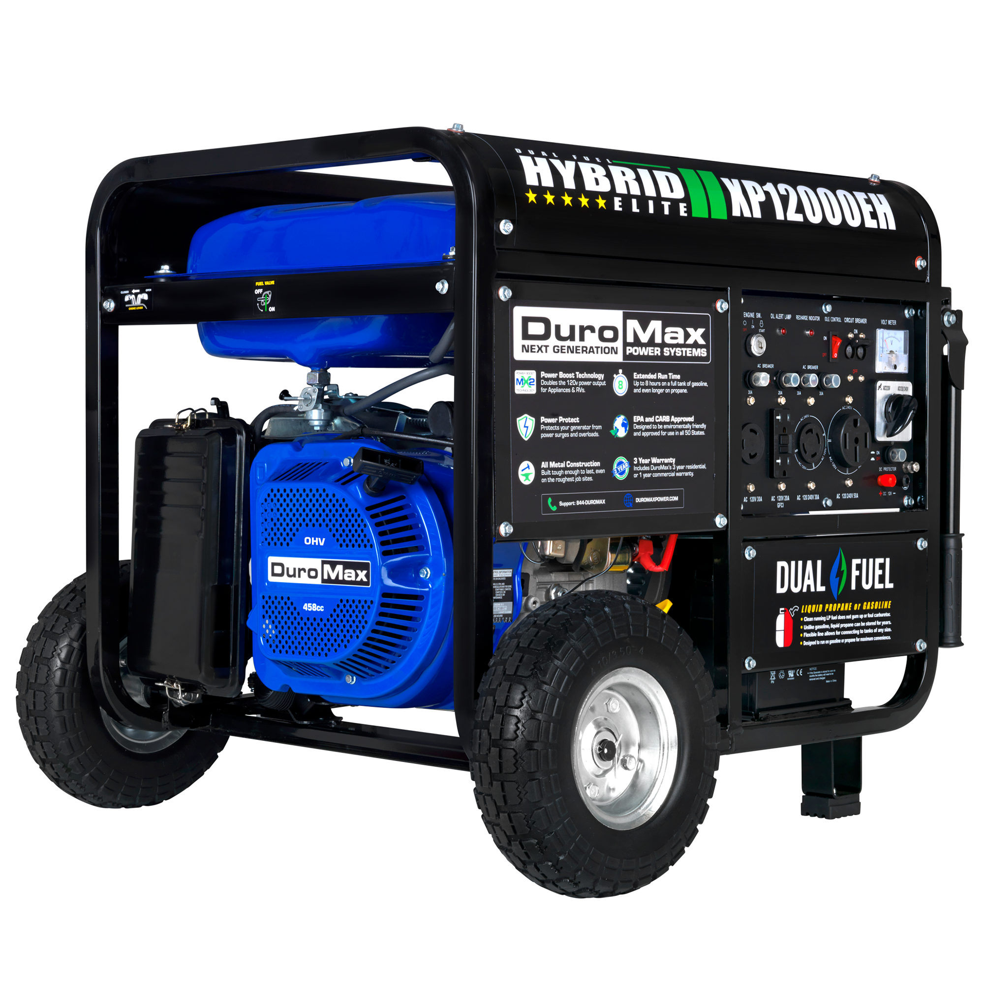 12,000 Watt Dual Fuel Portable Generator - Gas & Propane Powered for Home Backup, Camping & Outdoor Use