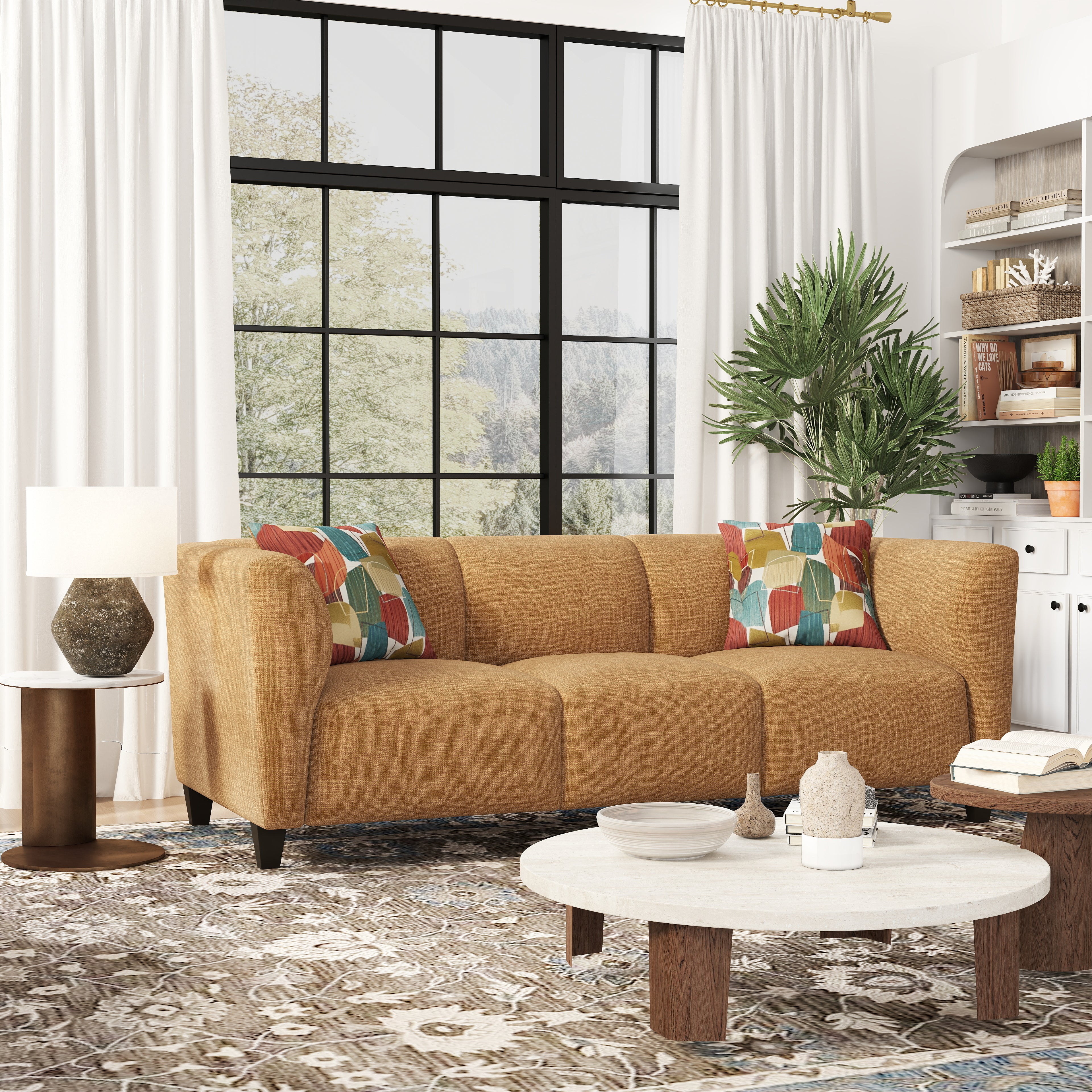Roundhill Furniture Della Upholstered Stationary Sofa - Modern Living Room Couch with Soft Fabric, Comfortable Seating for Home, Office & Lounge Spaces