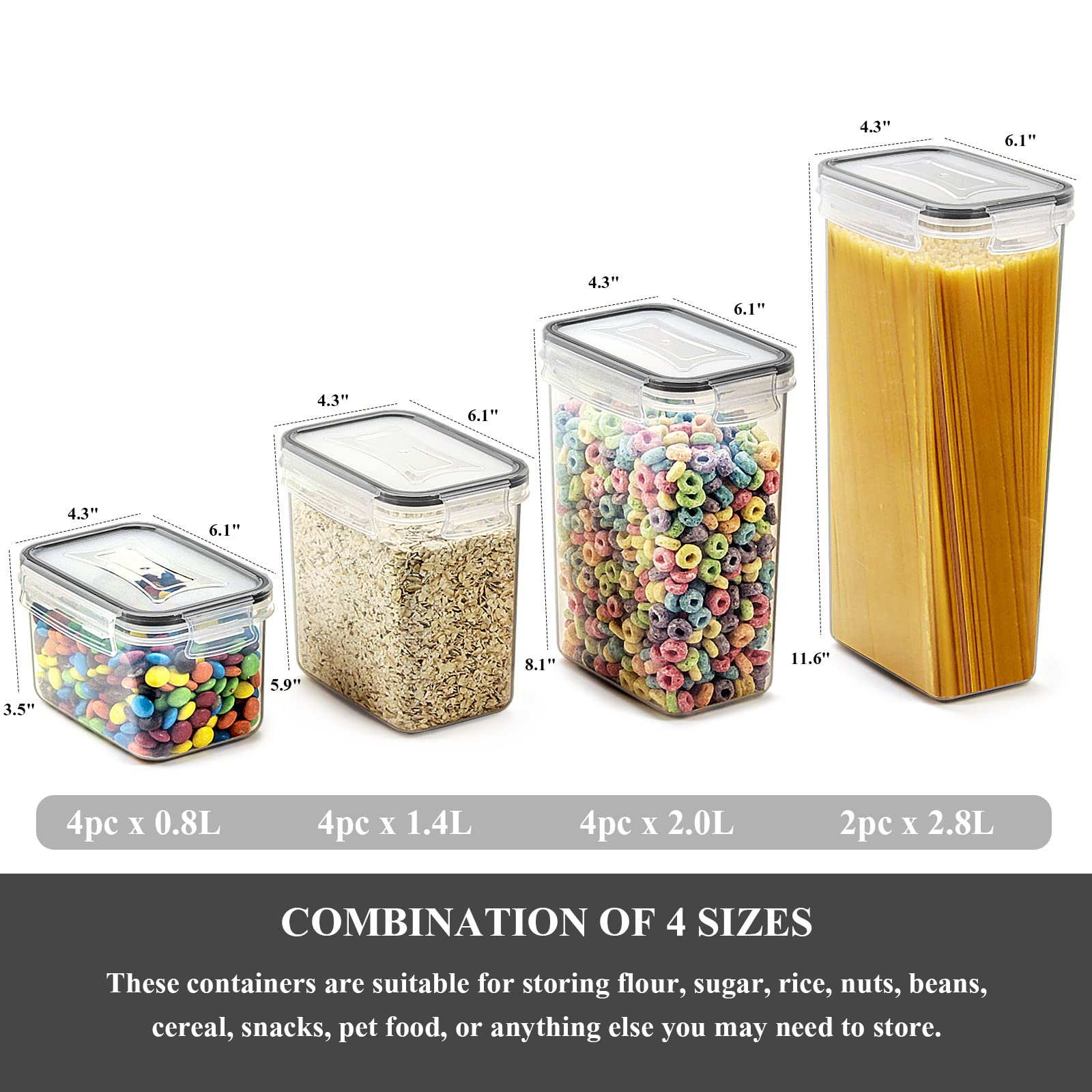 Wildone 14-Piece Airtight Food Storage Containers Set with Lids - BPA-Free Plastic Kitchen Organizers for Pantry, Cereal, Flour, Sugar, Rice & Dry Food Storage - Includes 20 Labels & Marker (Ideal for Meal Prep, Baking Supplies & Kitchen Organization)