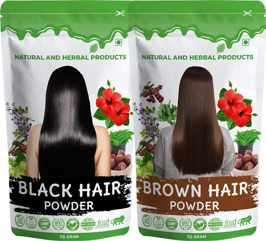 Black & Brown Hair Color Combo Pack for Men & Women | Organic Herbal Hair Dye Powder | Thicker & Stronger Hair | Natural Hair Conditioner & Wash | Pure Vegan Hair Coloring Kit | Perfect for Daily Use, Salon Styling & Gray Coverage
