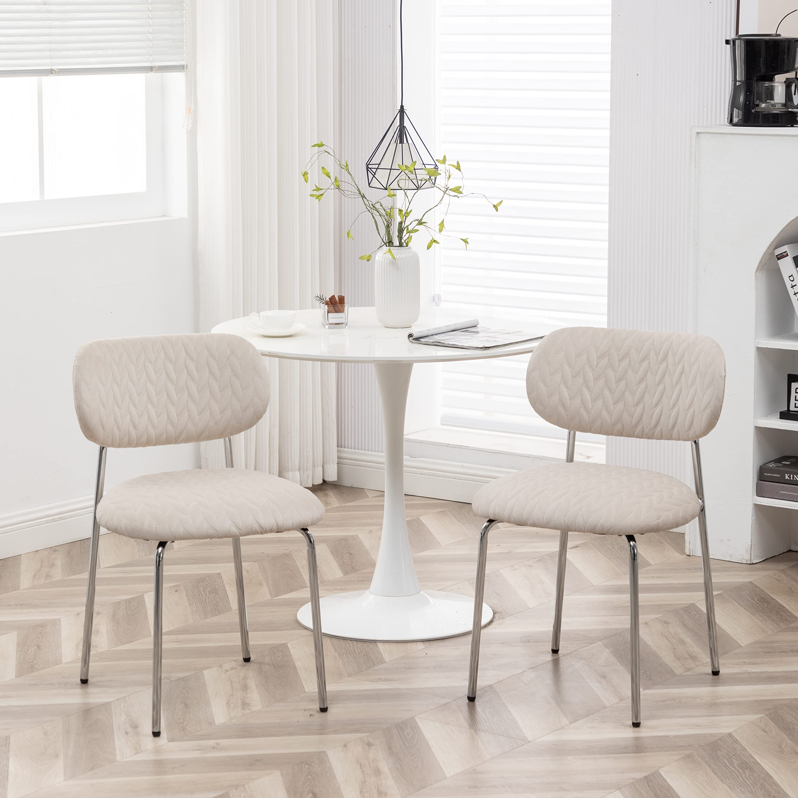 Modern Velvet Upholstered Dining Chairs Set of 2 with Soft Back & Metal Legs - Elegant White Kitchen, Dining Room, Living Room Seating for Home Decor