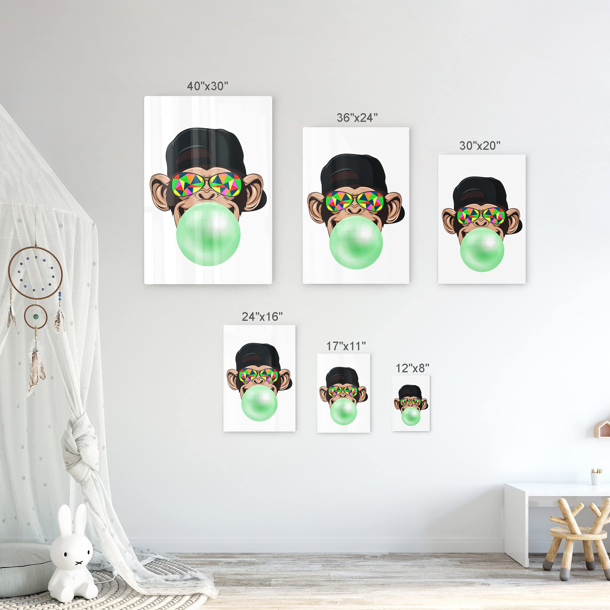Funny Monkey Gorilla Bubble Gum Pop Art Metal Print - 40x30 Inch Ready to Hang Wall Decor for Living Room, Kids Room & Nursery | Made in USA | Perfect for Birthday Parties & Animal Theme Decor