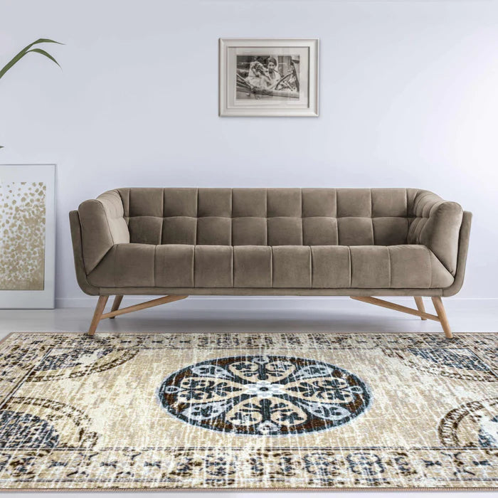 Shiloh Non-Slip Distressed Medallion Indoor Area Rug - Soft Vintage Style Carpet for Living Room, Bedroom, Dining Room Decor