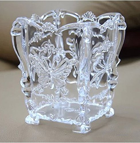 Vintage Acrylic Makeup Storage Box - 1pc Cosmetic Organizer for Brushes, Pens & Lipsticks - Clear Retro Display Case for Vanity, Bathroom & Office Desk Organization
