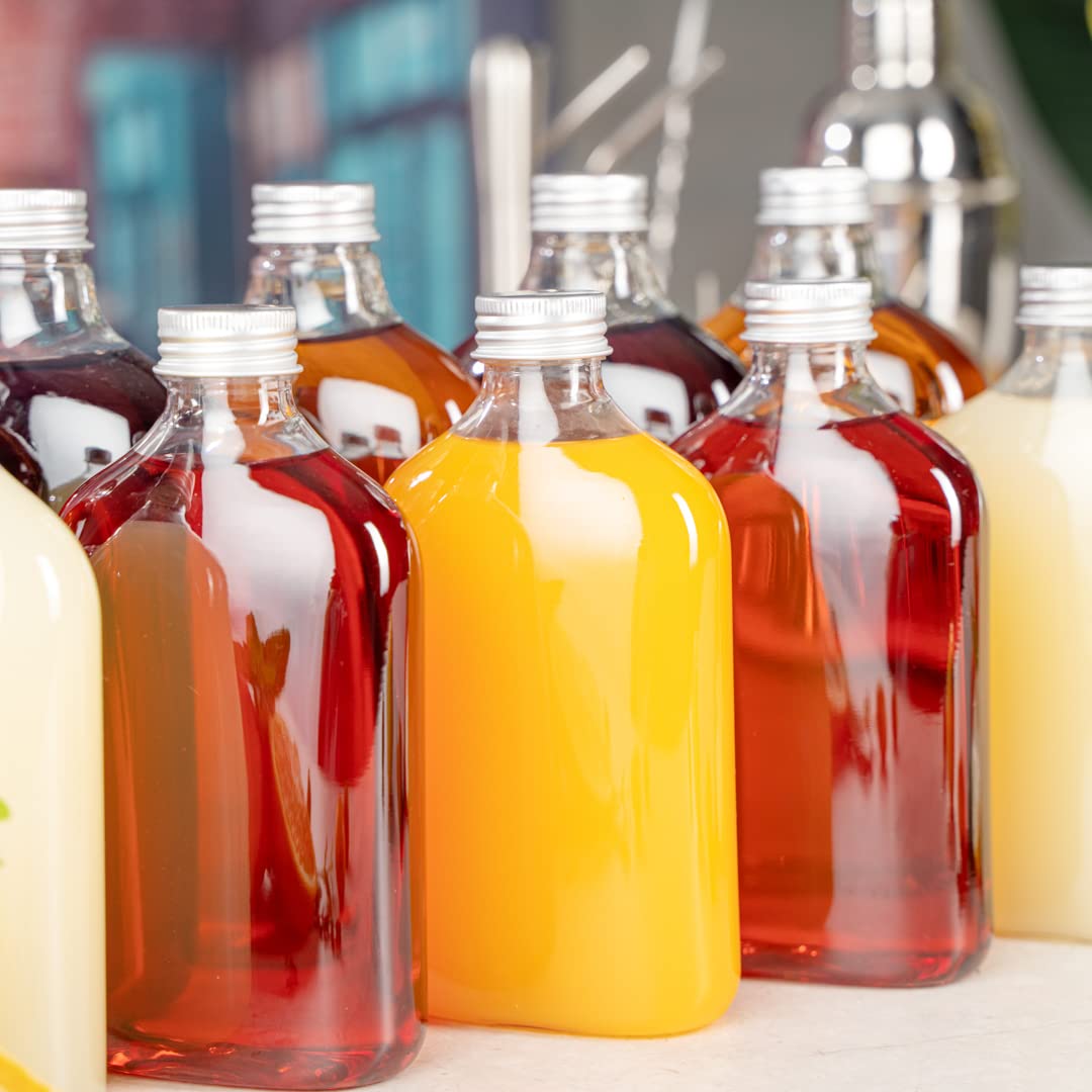Restaurantware Bottle Tek 10oz Empty Plastic Liquor Bottles (100-Pack) with Aluminum Lids - Clear Disposable Flasks for Juice, Ginger, Sauces & Party Favors | Perfect for Bars, Catering & DIY Cocktail Kits