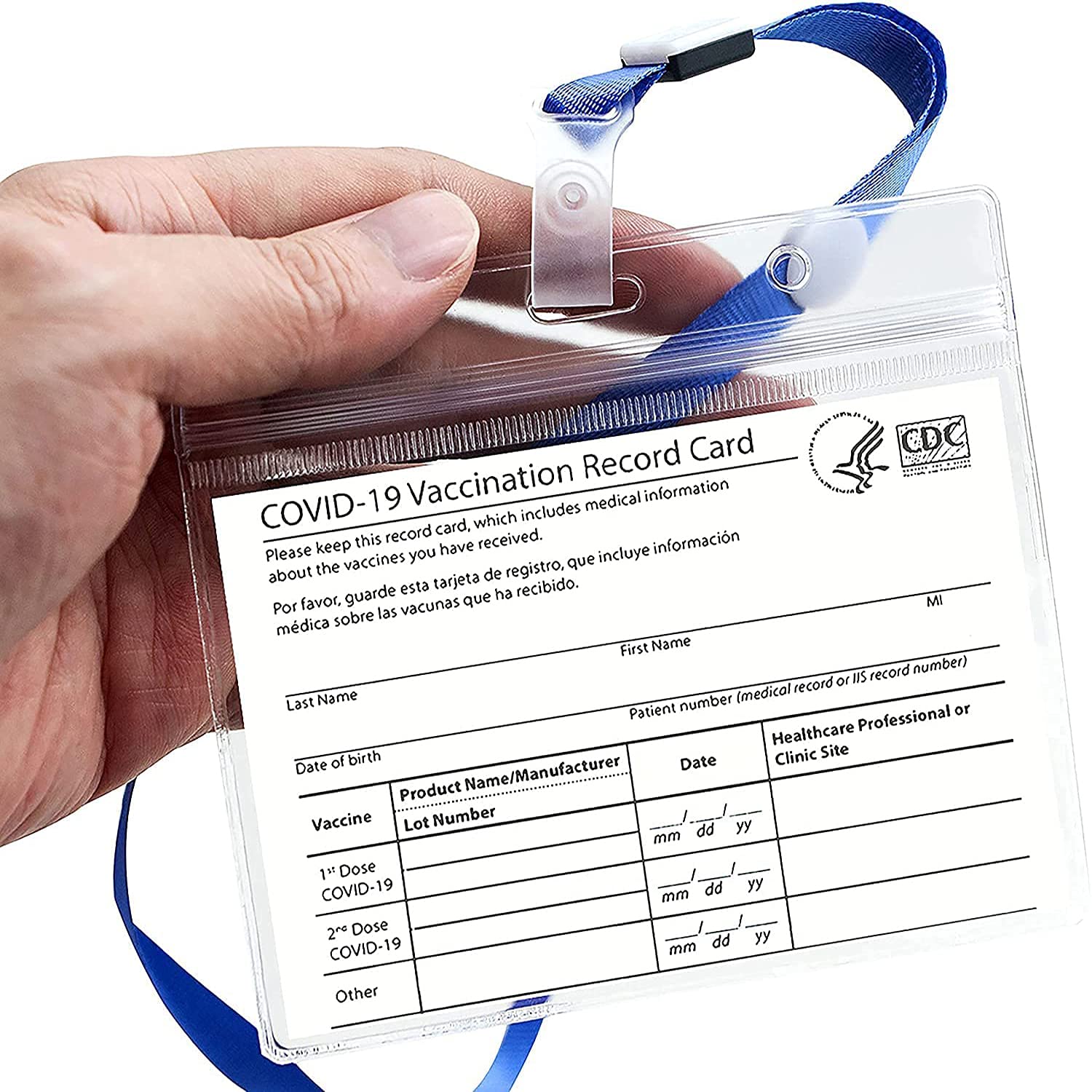 Waterproof CDC Vaccine Card Holder 3x4 with Lanyard - Travel & Medical Use