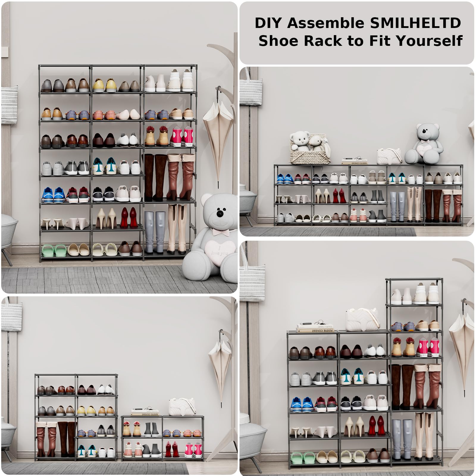 3-Tier Shoe Rack Organizer for 40-60 Pairs of Shoes & Boots - Sturdy Plastic Shoe Shelf with 8 Storage Levels - Perfect for Entryway, Hallway, Closet, Garage & Front Door Storage - Space-Saving Shoe Tower for Home Organization