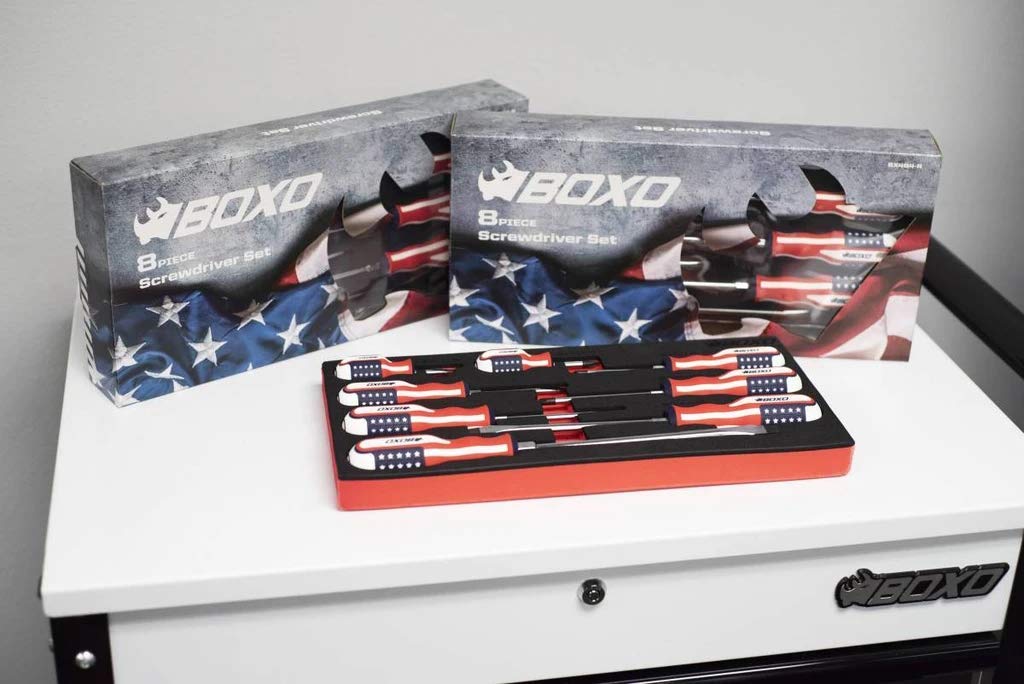 BOXO Limited Edition 8-Piece American Flag Handle Screwdriver Set - Durable Home & Auto Repair Tools for DIY Projects, Construction, and Maintenance