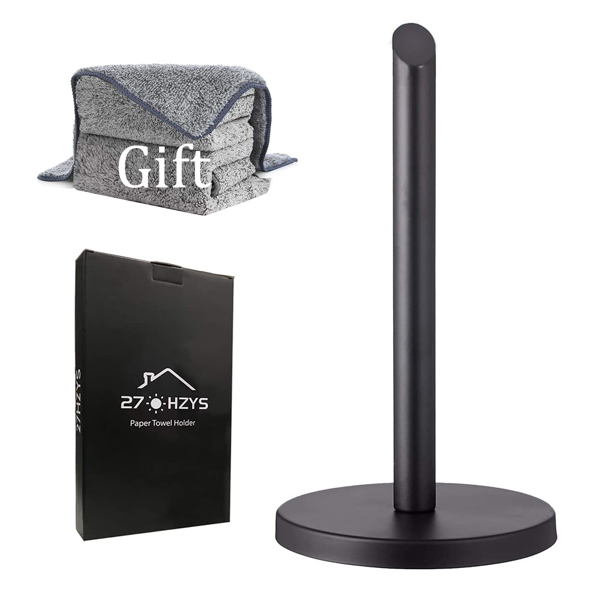 Stainless Steel Paper Towel Holder for Kitchen Countertop - Black Wall Mount or Freestanding Towel Rack - Durable & Space-Saving for Home, Office, Restaurant Use