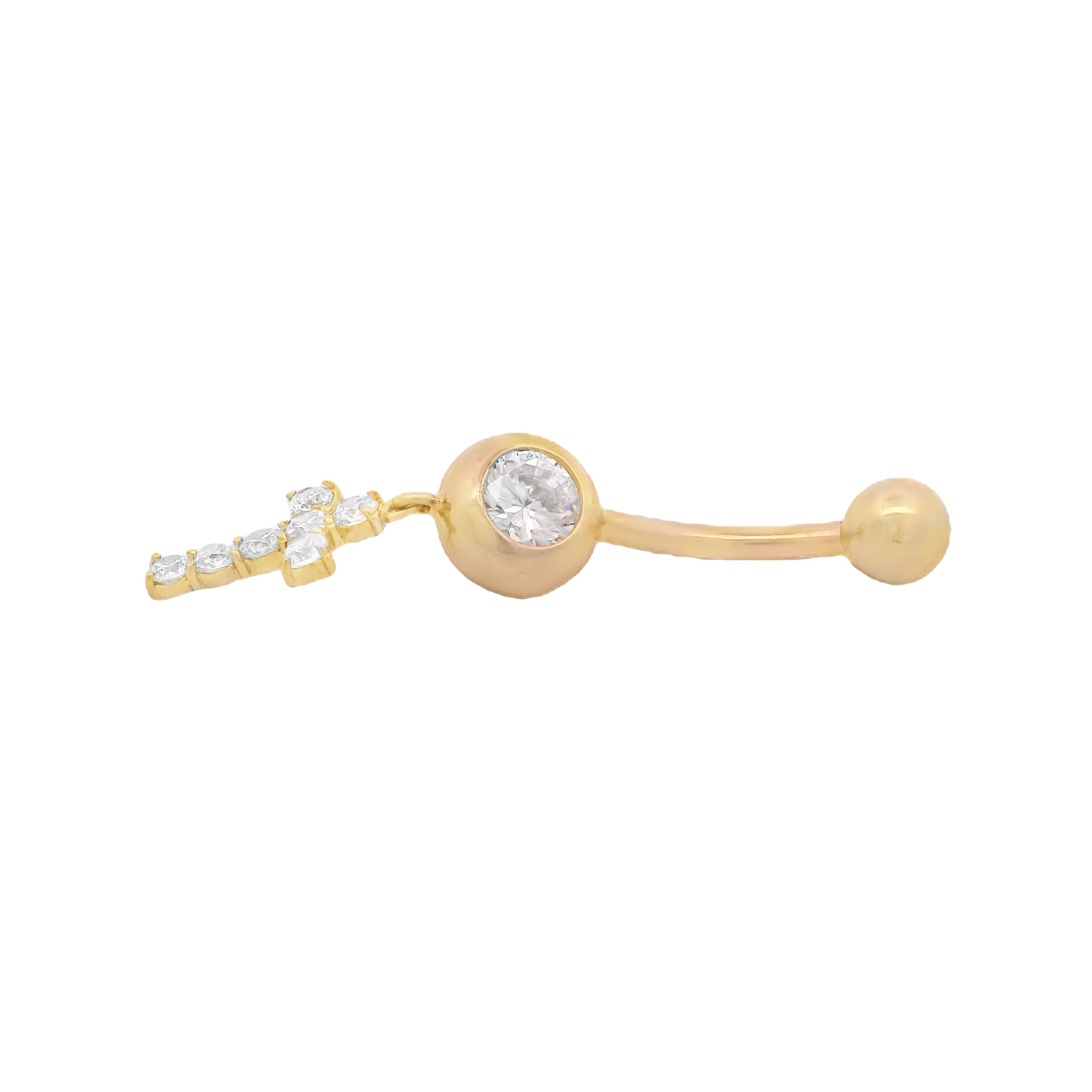 14K Gold CZ Cross Belly Button Ring - Hypoallergenic Navel Piercing Jewelry for Women | Perfect for Parties, Beach Outfits & Everyday Wear