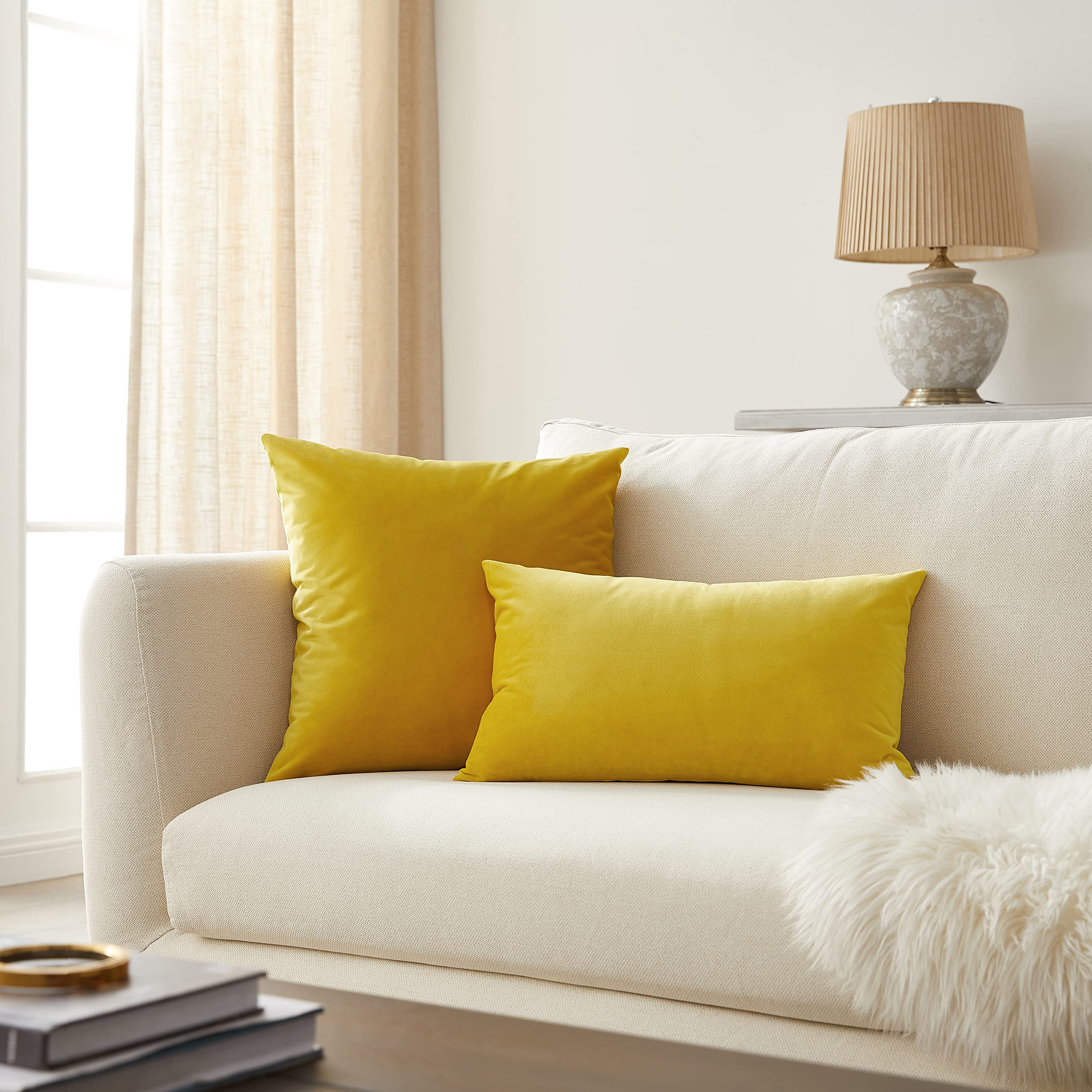 2 Pack Yellow Velvet Pillow Covers 20x20 Inches - Soft Decorative Throw Pillow Cases for Sofa, Couch, Bedroom Decor | Perfect for Living Room, Bedroom & Home Styling
