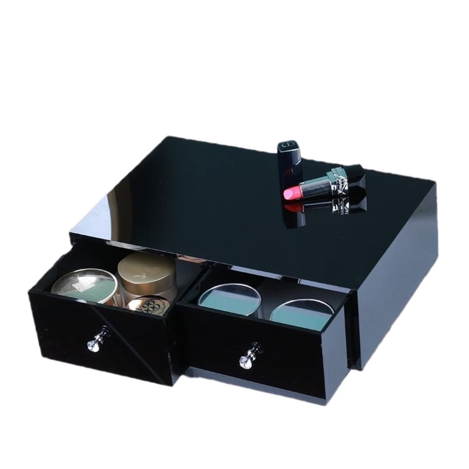 OFUNGO Acrylic Makeup Organizer with 2 Drawers - Cosmetic Storage Box for Lipstick, Jewelry & Beauty Accessories - Perfect for Vanity, Bathroom & Travel Organization (Black)