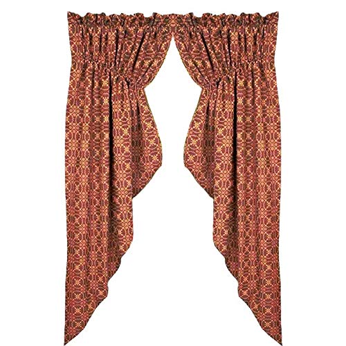 Barn Red Jacquard Gathered Window Swag Curtain - Elegant Home Decor for Living Room, Bedroom & Dining Room